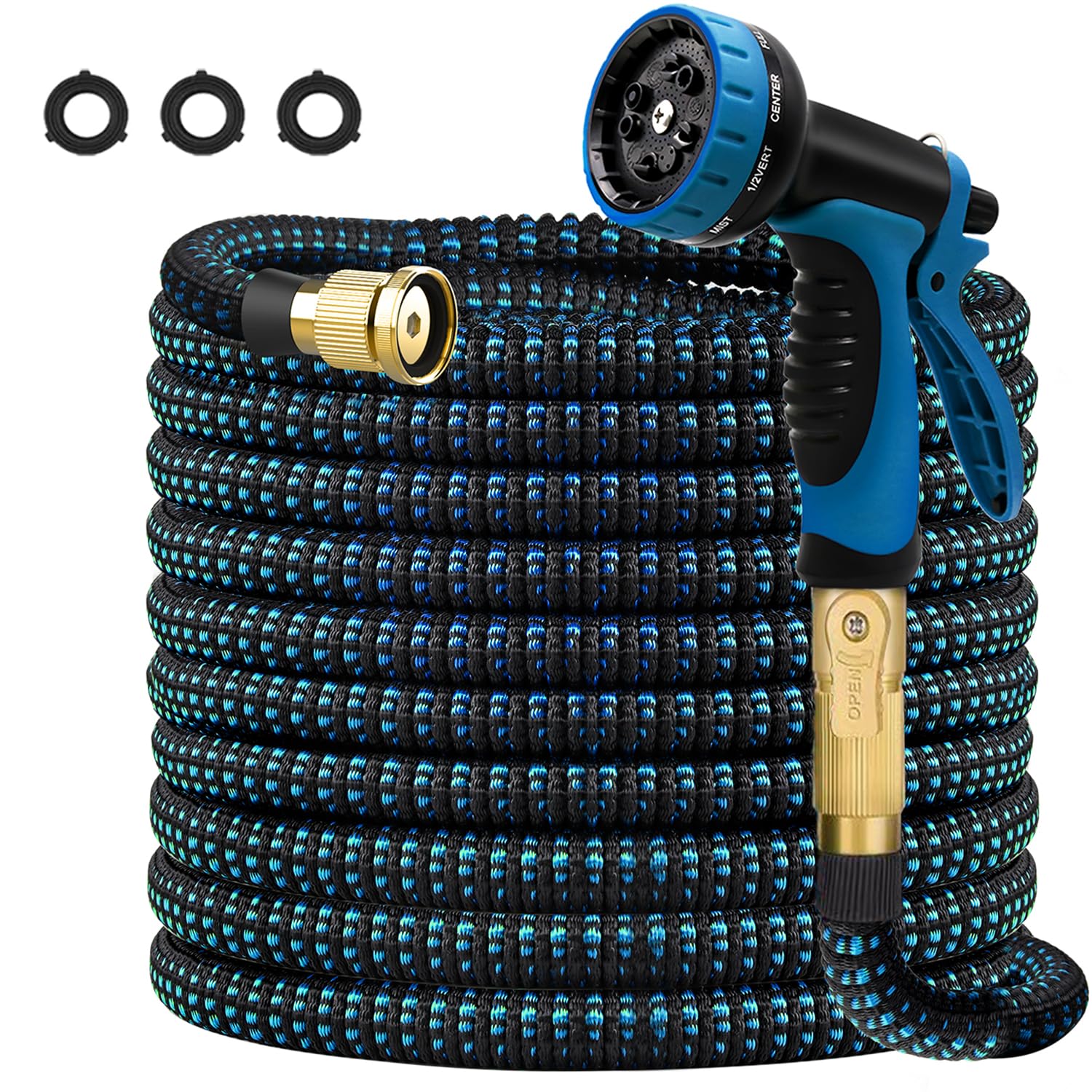 50 FT Expandable Garden Hose with 10-Function High-Pressure Spray Nozzle - Heavy Duty Flexible Water Hose with 3/4