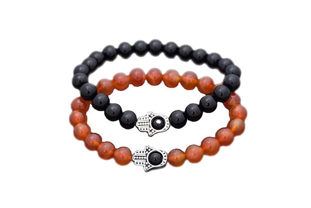Shree Narayani Hamsa Couple Bracelets - Spiritual Relationship Gift, Karma Jewelry & Yoga Accessory - 8mm 7