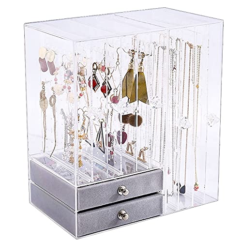 Large Capacity Makeup Organizer & Jewelry Storage Box - Earring Stand, Necklace Holder, Dressing Table Organizer for Earrings, Rings & Cosmetics | Perfect for Bedroom Vanity, Bathroom & Travel (Color: A)