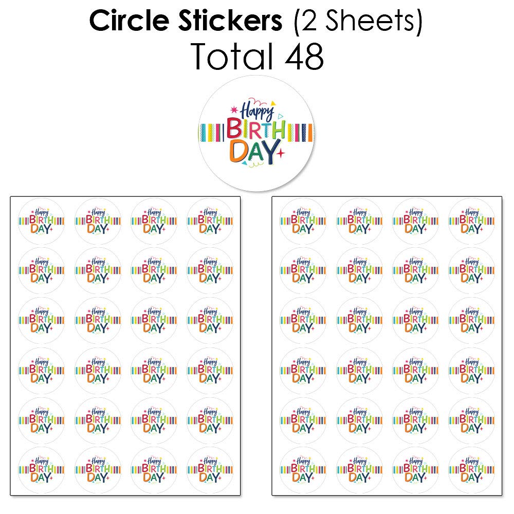 Happy Birthday Candy Wrappers & Stickers Kit - 304 Pieces Colorful Party Favors for Birthdays, Celebrations, Baby Showers & DIY Crafts - Big Dot of Happiness Cheerful Mini Candy Bar Wrappers with Round Stickers