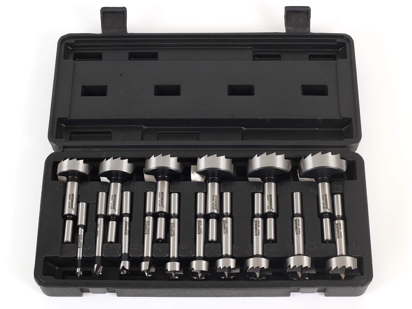 **YONICO 41160S 16-Piece Forstner Drill Bit Set with Case – 3/8-Inch Shank for Hardwood & Softwood – Perfect for Handheld Drills & Drill Press – Ideal for Woodworking, Cabinetry & DIY Projects**