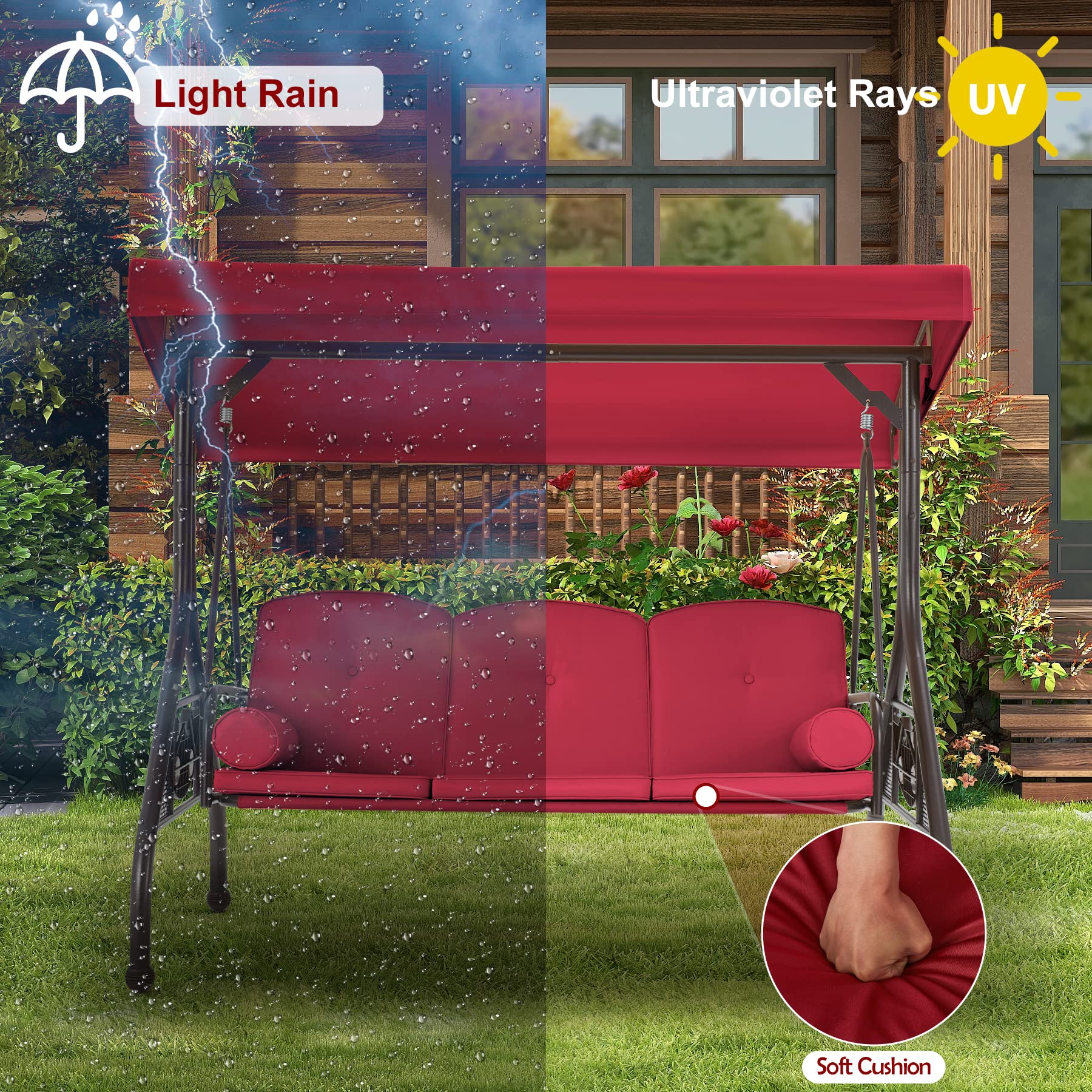 GYUTEI 3-Seat Outdoor Patio Swing with 1.5