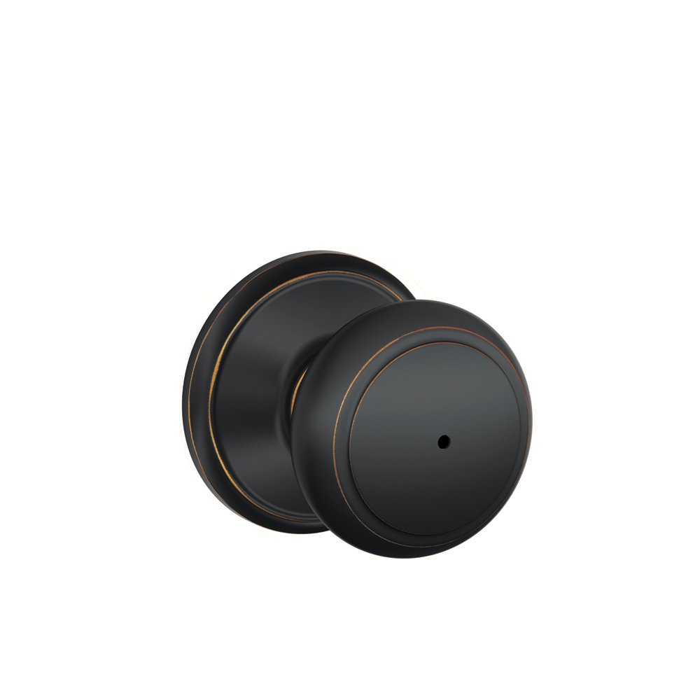 Schlage F40AND716 Aged Bronze Bed & Bath Privacy Door Knob Lock - Perfect for Bedrooms, Bathrooms & Interior Doors