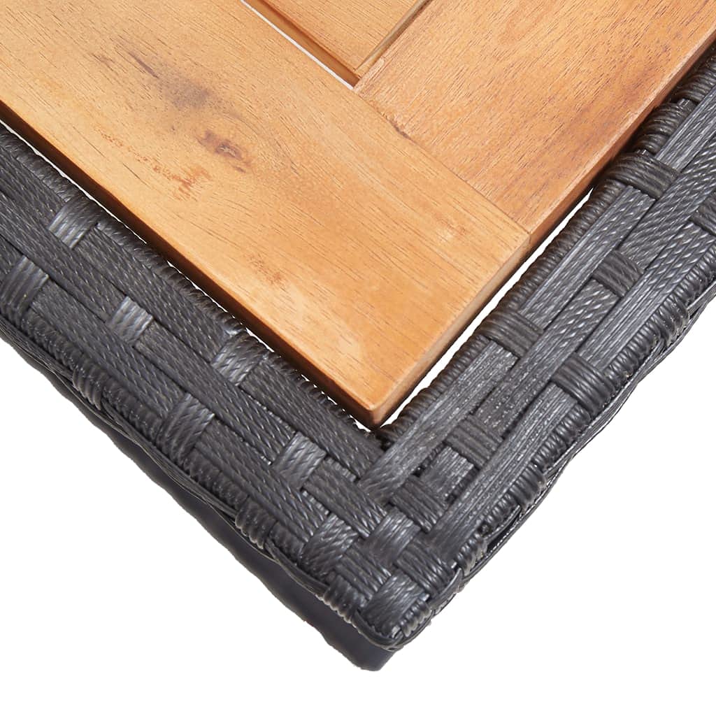 Modern Outdoor Furniture Set - Black Solid Acacia Wood & Poly Rattan Dining Table for Poolside, Porch, Patio, Backyard & Garden | Fast Shipping | Perfect for Outdoor Entertaining & Relaxation