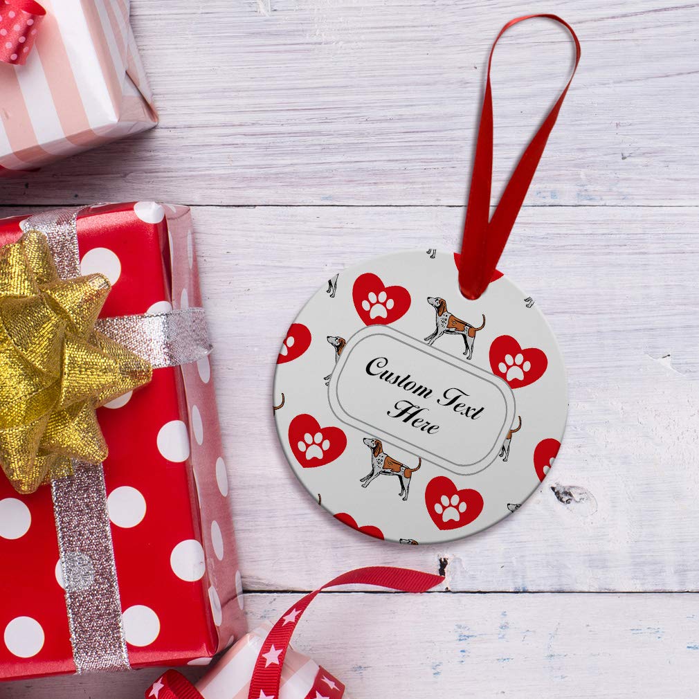 Personalized Aluminum Christmas Ornament - English Coonhound Dog with Heart Paws - Holiday Tree Decoration - Custom Text London Shape - Perfect for Xmas Gifts & Home Decor