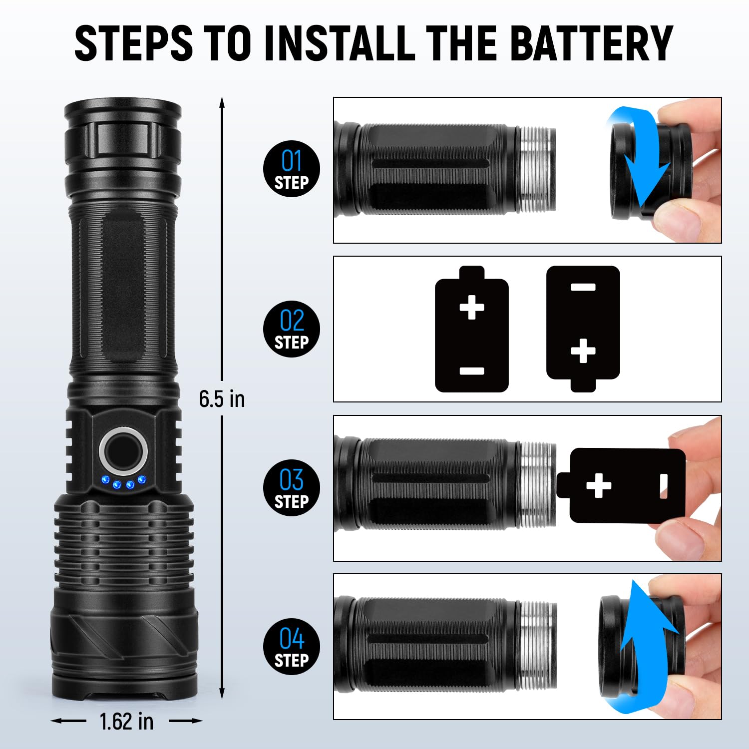 Rechargeable LED Flashlight 990,000 Lumens Super Bright - Waterproof, Battery Included - Powerful Flashlight for Camping, Hiking, Emergency & Home Use