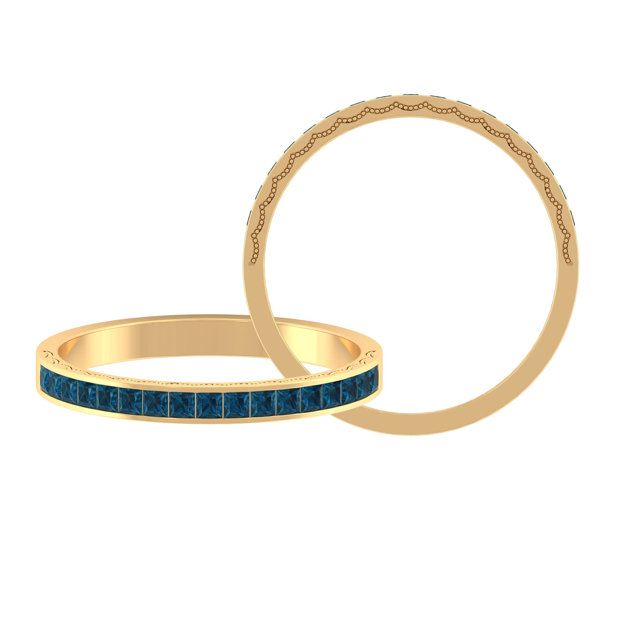 1/2 CT London Blue Topaz Princess Cut Ring - 14K Solid Gold Channel Set Half Eternity Band | Elegant Stackable Ring for Women, Perfect for Anniversary, Engagement & Everyday Wear