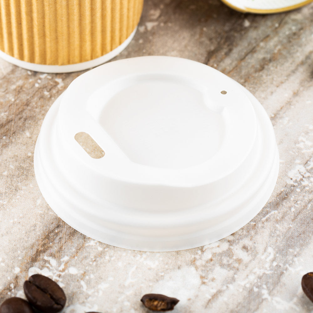 Eco-Friendly White PLA Compostable Coffee Cup Lids - Fits 4 oz Cups, 2.5