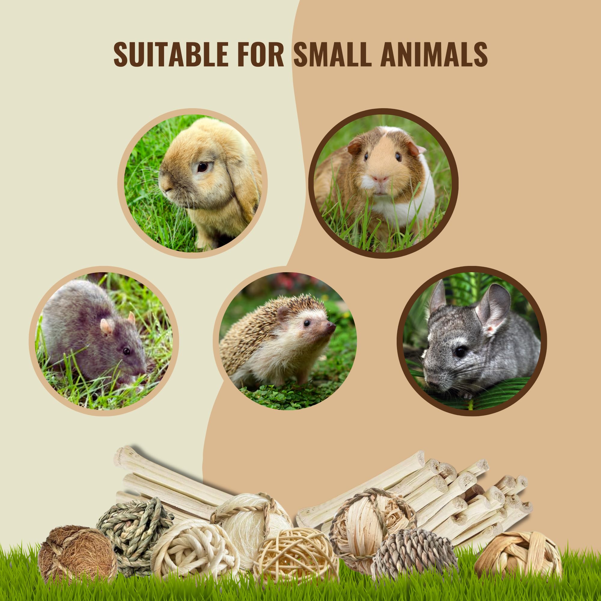 8 Pack Durable Chew Toy Balls & 100g Natural Bamboo Chew Sticks for Small Pets - Rabbit, Chinchilla, Guinea Pig, Hamster, Gerbil, Rat, Mouse - Fun Dental Toys for Boredom Relief & Cage Enrichment (Perfect for Teething & Playtime)