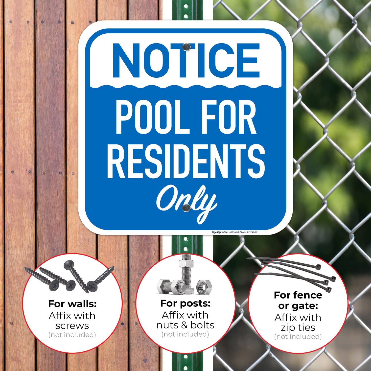 Residents Only Pool Sign - 12x12 Inches Rust-Free .040 Aluminum, Fade-Resistant for Indoor & Outdoor Use - Made in USA - Perfect for Community Pools, Apartment Complexes & Private Swimming Areas