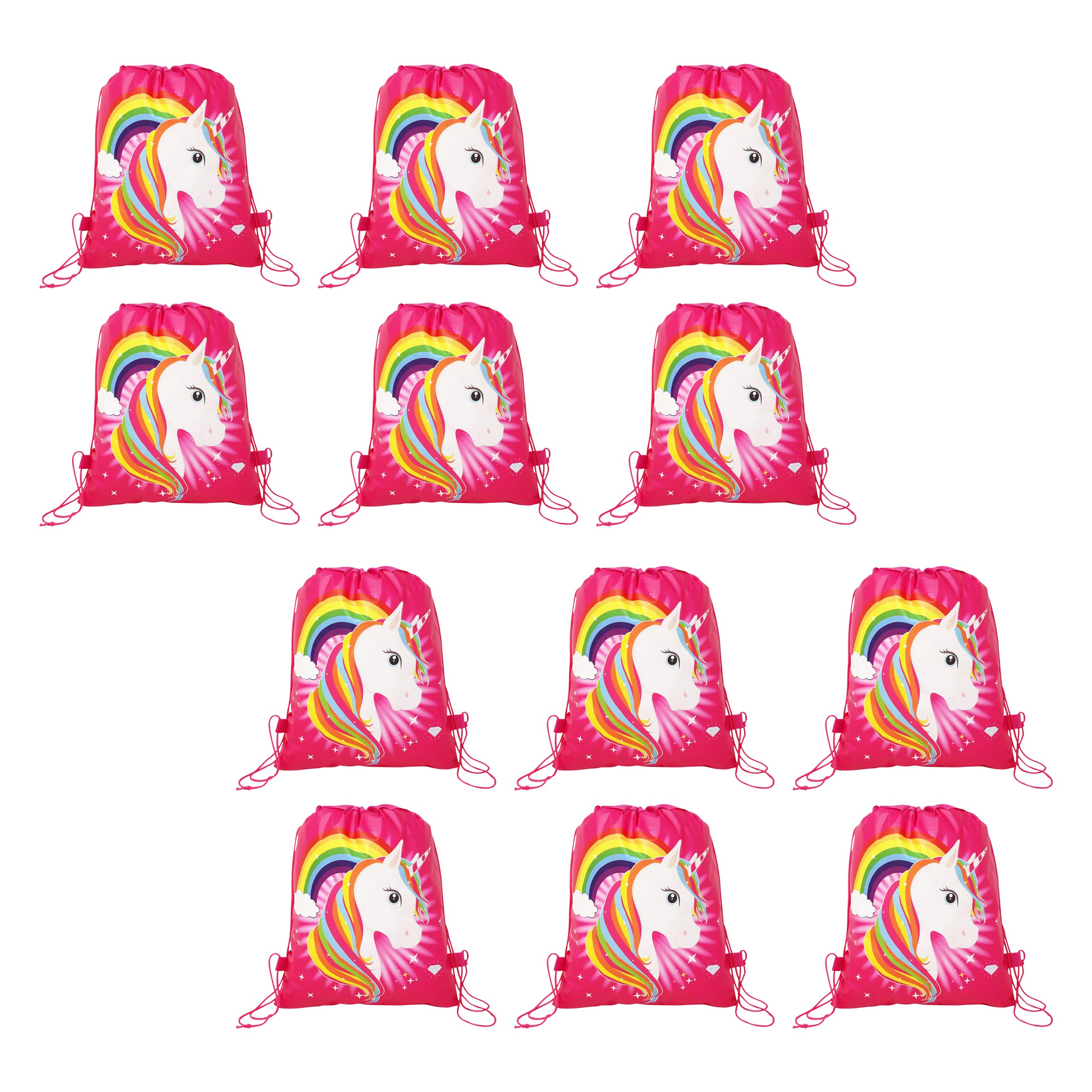 PARTEET 12-Pack Non-Woven Unicorn Drawstring Gift Bags for Kids Birthday Party Favors, Return Gifts & Party Decorations - Colorful Unicorn Theme Party Supplies for Birthdays, Baby Showers & Special Events