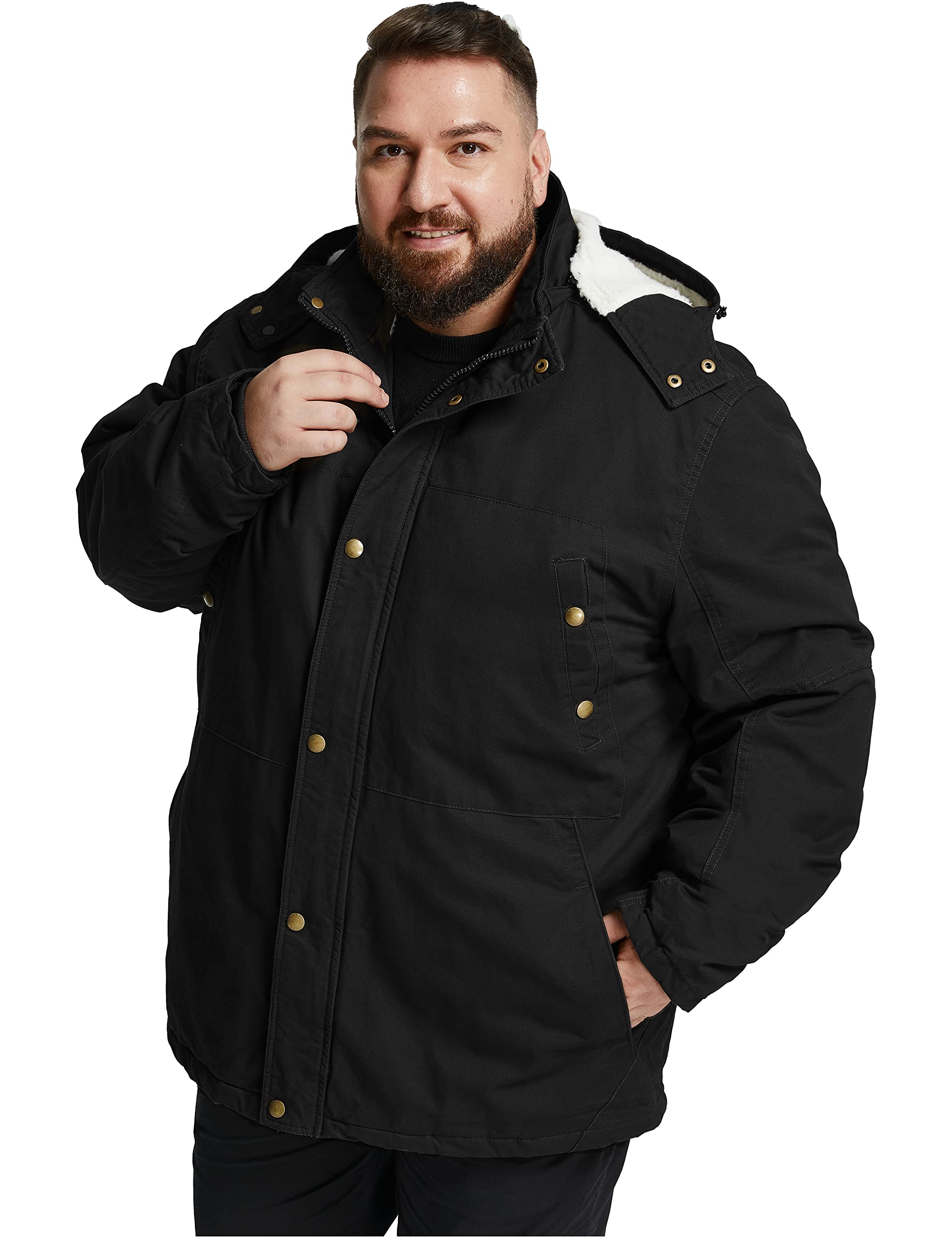 Soularge Men's Big & Tall Military Winter Jacket - Heavyweight Sherpa Lined Parka Coat with Detachable Hood for Extreme Cold Weather | Outdoor Work, Snow Activities & Winter Adventures