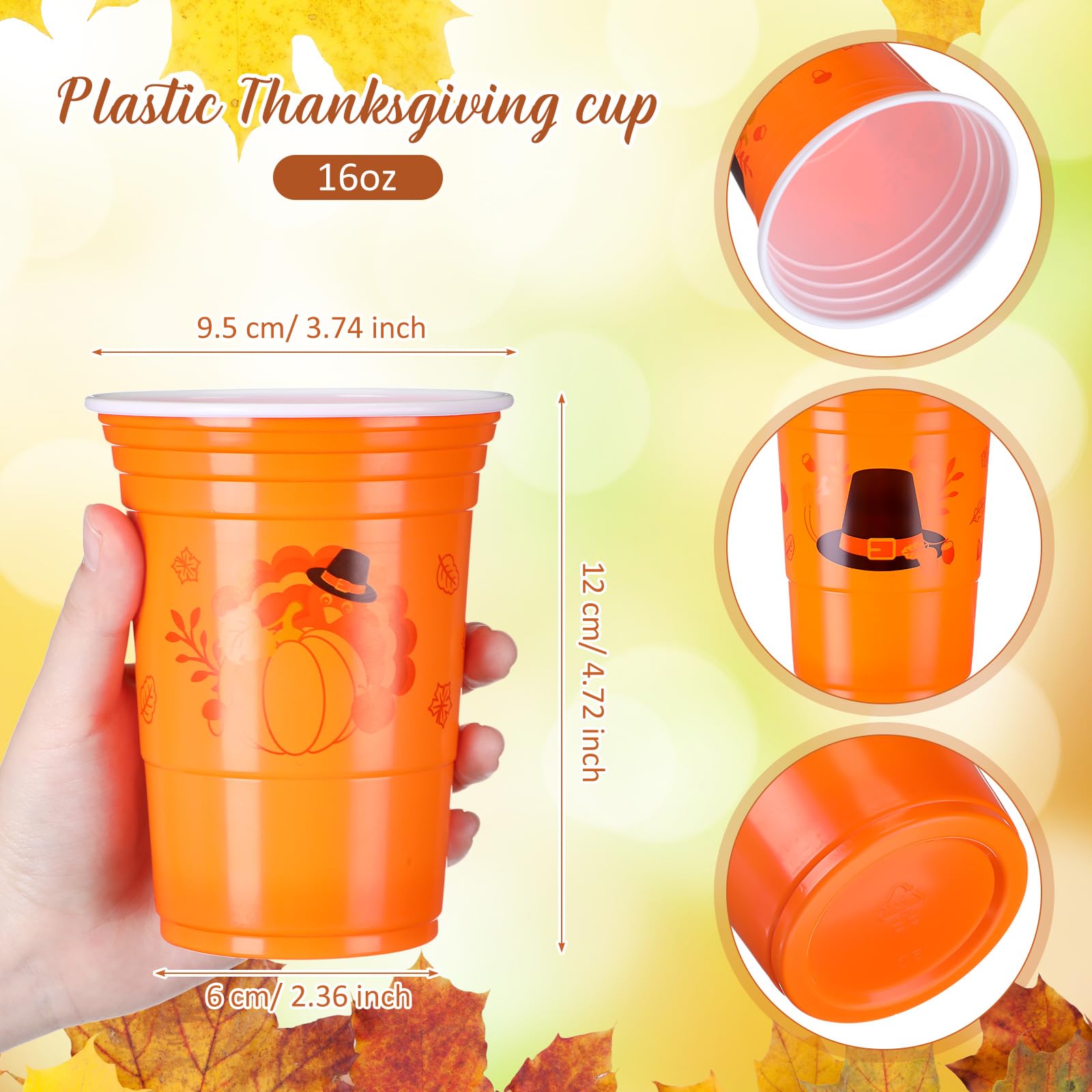 100-Pack 16oz Thanksgiving Plastic Cups - Bulk Disposable Orange Pumpkin Cups for Juice, Coffee & Fall Beverages | Perfect for Thanksgiving Dinner, Autumn Harvest Parties & Holiday Decorations
