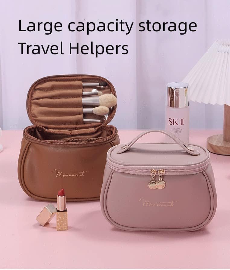 Bloriza Waterproof Travel Makeup Bag with Handle - Large Capacity Cosmetic Organizer for Makeup Brushes, Lipstick, Perfume & Toiletries | Portable Toiletry Storage | Perfect for Travel, Gym & Daily Use | Pink