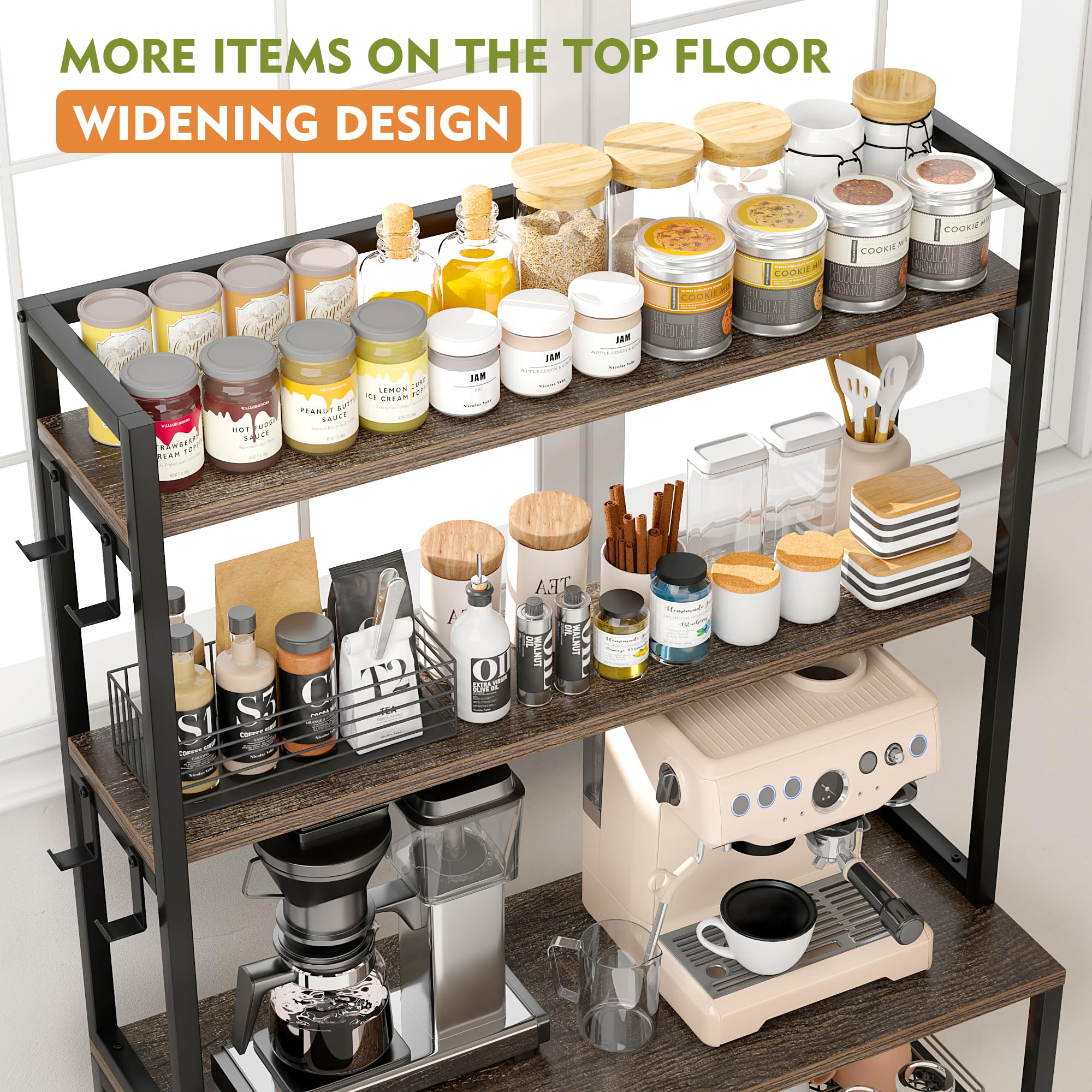 EnHomee Bakers Rack with Storage Cabinet - Coffee Bar Cabinet with Power Outlet, Microwave Stand & Kitchen Storage - Space Saving, Easy Assembly for Small Kitchens, Dining Rooms & Home Cafes