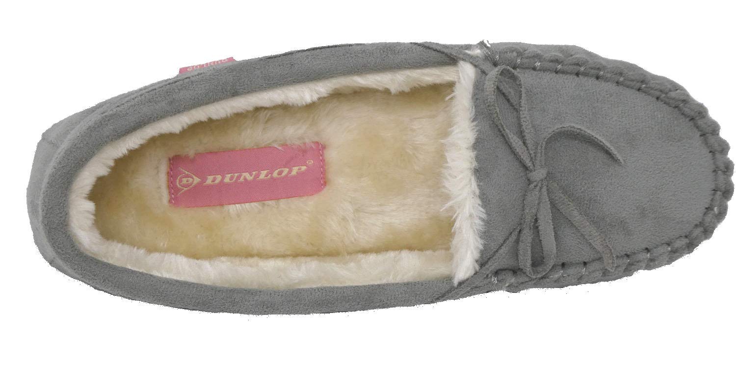 DUNLOP LS152 BETH Women's Moccasin Slippers - Grey Comfort House Shoes for Women UK Sizes 3-8 (Medium Width) | Cozy Indoor/Outdoor Wear for Relaxation & Lounge
