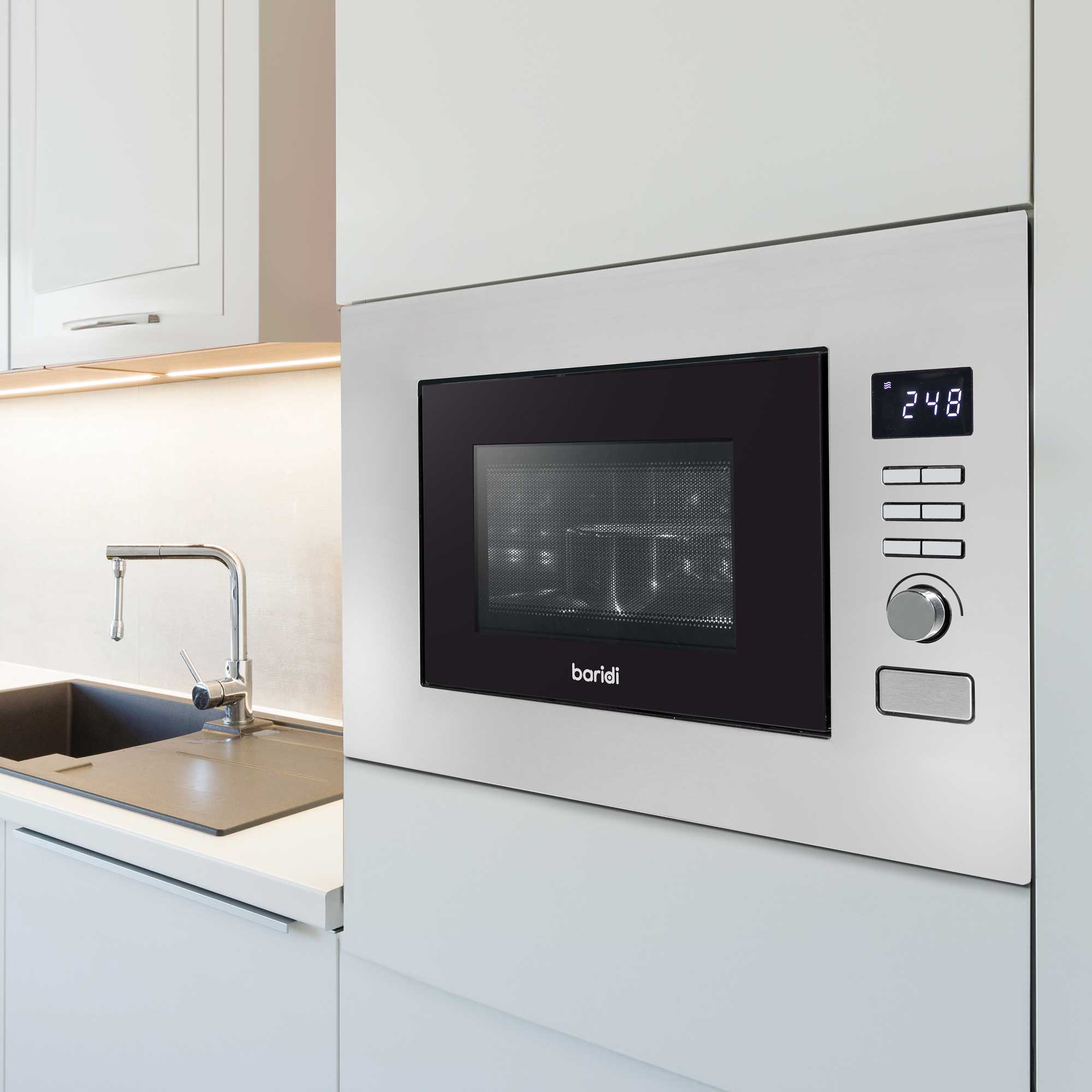 Baridi 20L Built-in Microwave Oven - 800W Stainless Steel Countertop Microwave with 10 Power Levels - Perfect for Small Kitchens, Dorms & Offices (Model DH196)