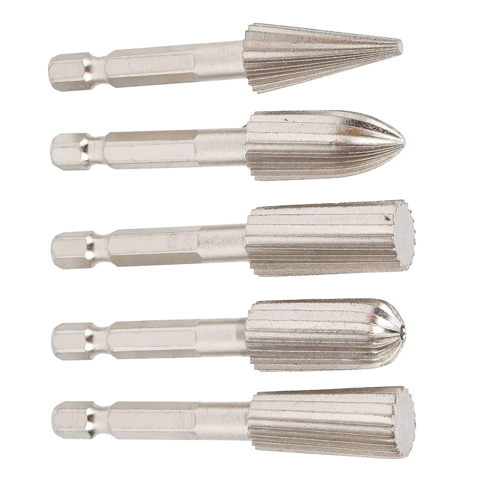 5Pcs High-Speed Steel Rotary File Cutting Burrs Set - 14in Hex Shank Double Cut Metal Grinder Drill Bits for Carving, Polishing & Metalworking - Perfect for DIY Projects, Jewelry Making & Woodworking