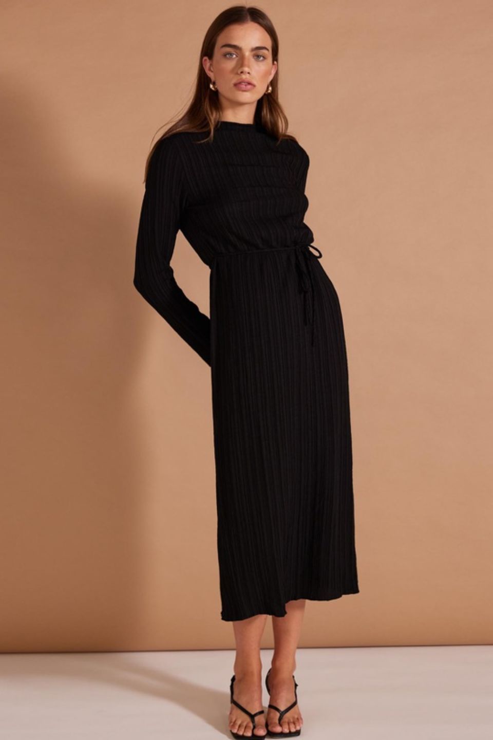 Carmon Black Long Sleeve Maxi Dress for Women - Elegant Flowy Evening Gown for Parties, Weddings & Special Occasions