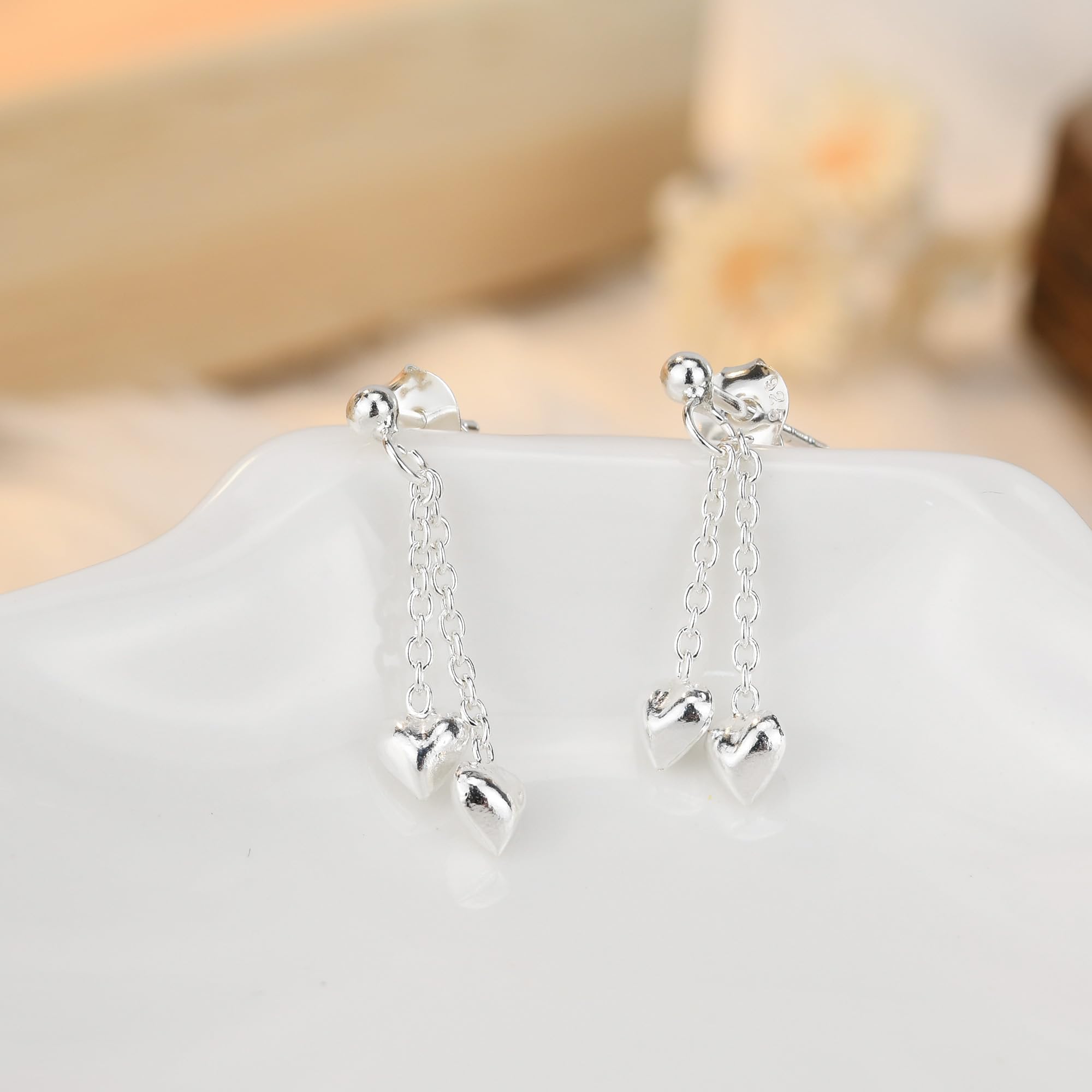 AeraVida Two Hearts as One .925 Sterling Silver Drop Earrings for Women | Romantic Valentine's Day Gift | Elegant Heart Jewelry for Date Night & Special Occasions