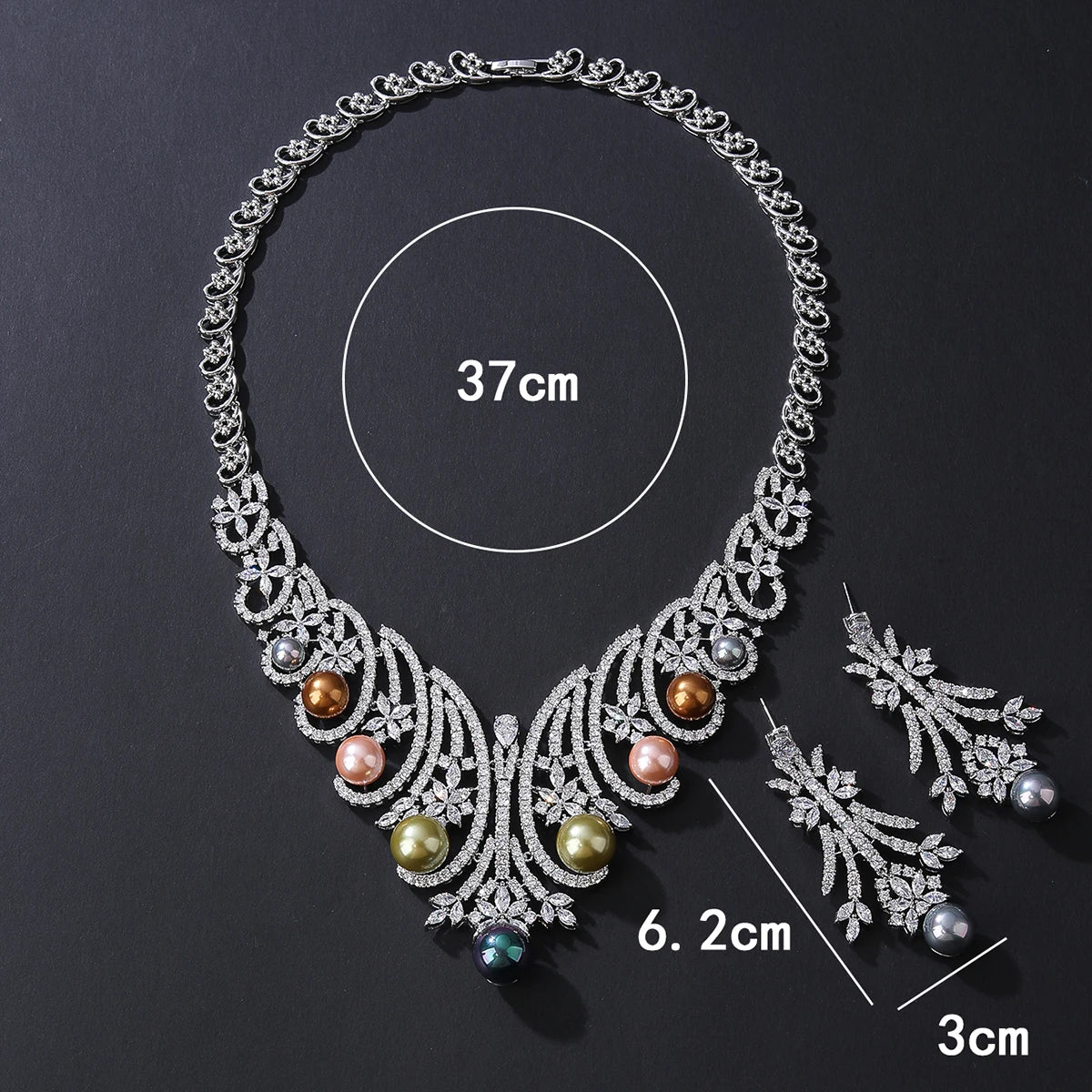 Luxury Cubic Zirconia Flower Necklace for Women - Colorful Pearl Jewelry Set, Elegant Bridal Wedding Accessories - Perfect for Weddings, Anniversaries & Special Occasions