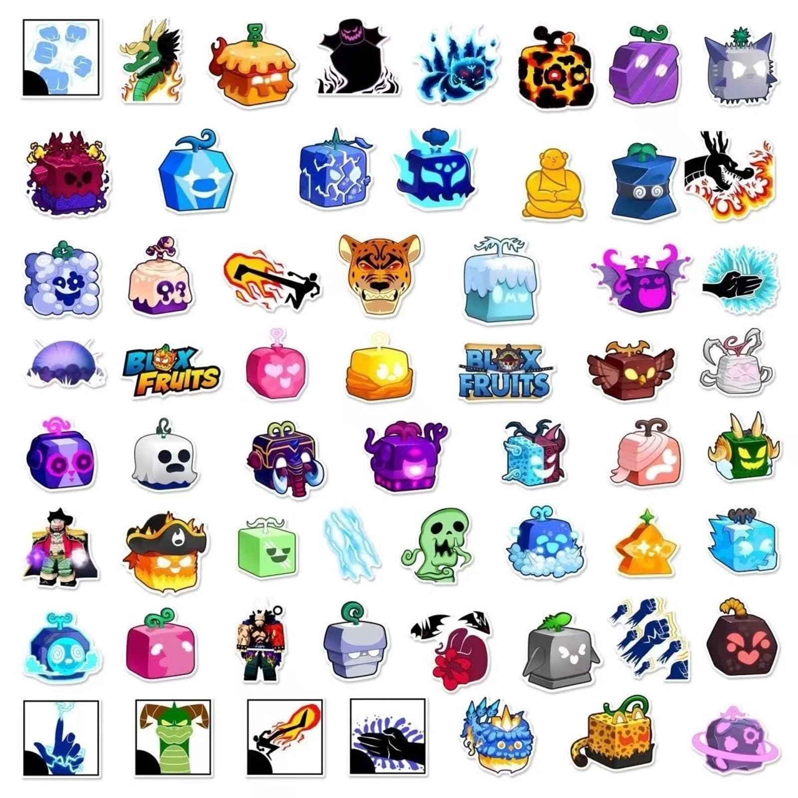 Blox Fruits Game 60pcs Vinyl Stickers Set - Waterproof Decals for Cars, Motorcycles, Bikes, Luggage, Phones, Laptops, Skateboards - Fun Graffiti Patches for Kids, Teens & Adults - Perfect for Gaming Fans & Street Style Decor