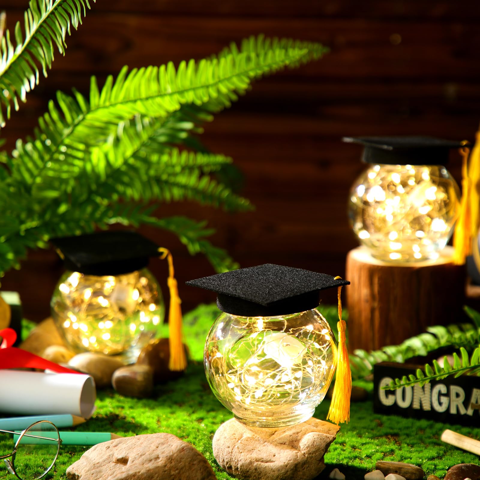 8 Pack Firefly Fairy Star Jar Lanterns with Graduation Hats - LED Mason Jar Lights for Graduation Party Decor, Wedding Centerpieces, Garden & Yard Lighting - Perfect Graduation Gift for Her, Home and Outdoor Decorations