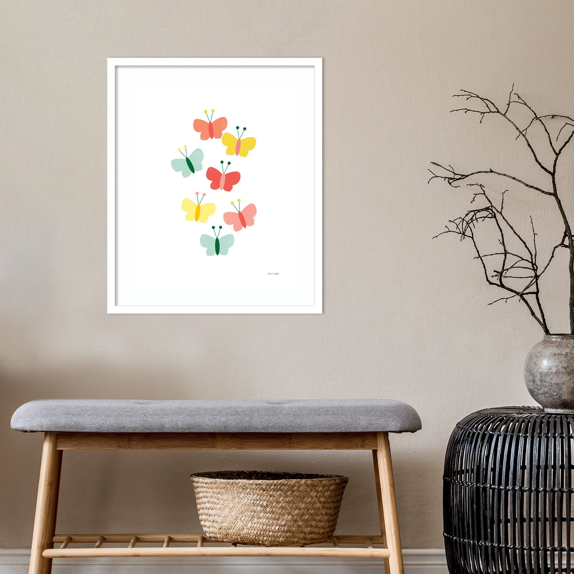 Amanti Art Framed Wall Art Print 25x21 Butterfly Friends by Ann Kelle - Whimsical Animal Wall Decor for Living Room, Bedroom, Bathroom, Kitchen & Office - Perfect for Home, Nursery & Workspace Decorations