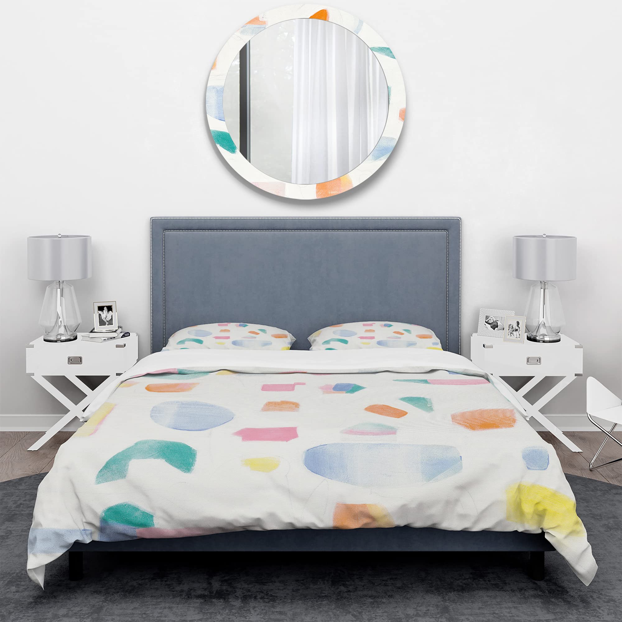 Modern Geometric Duvet Cover Set King - 3-Piece Colorful Bedding for All Seasons