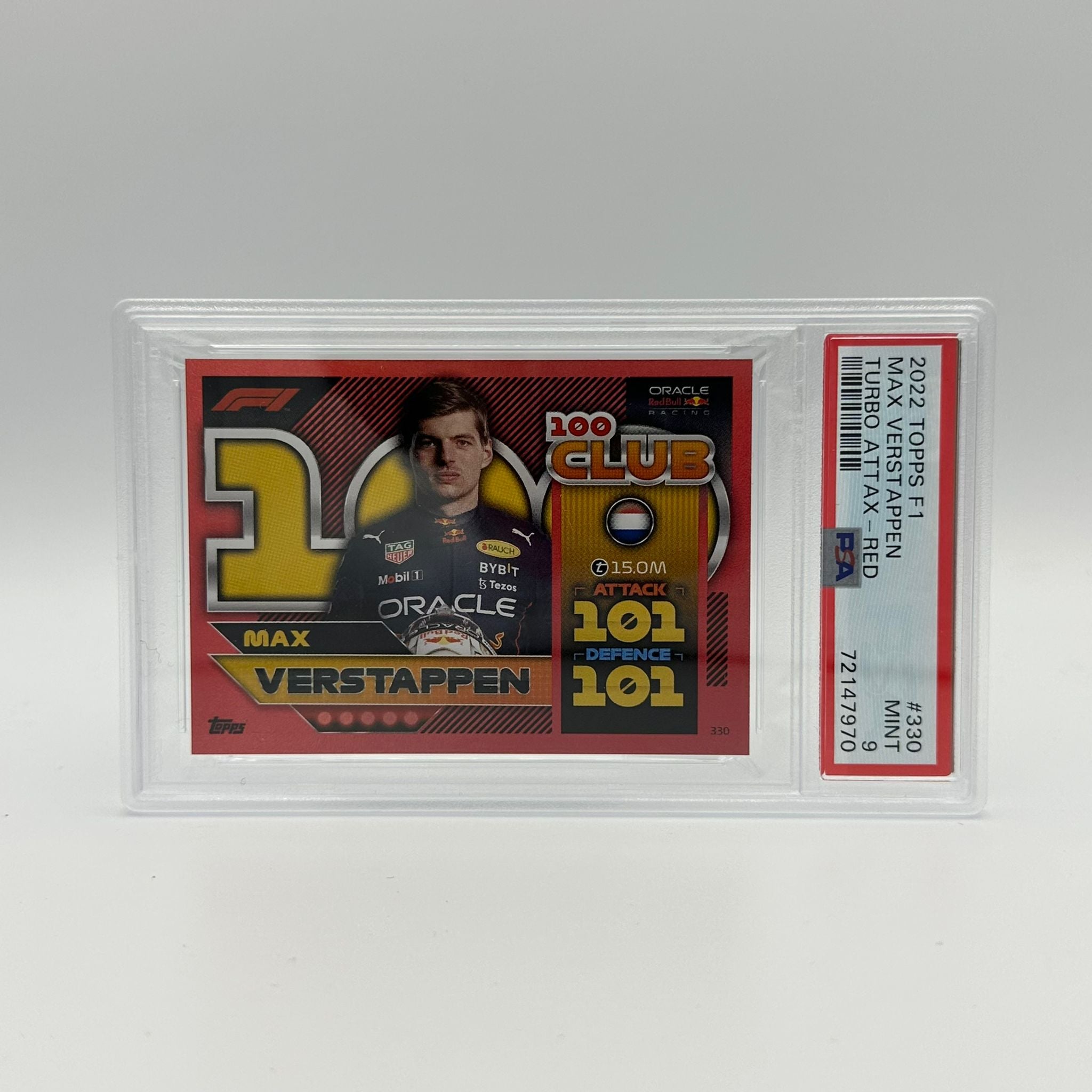 PSA 9 Graded Max Verstappen #330 100 Club Mirror Edition 260/500 - Rare F1 Racing Card for Collectors & Sports Memorabilia Enthusiasts - Perfect for Display, Trading, and Investment