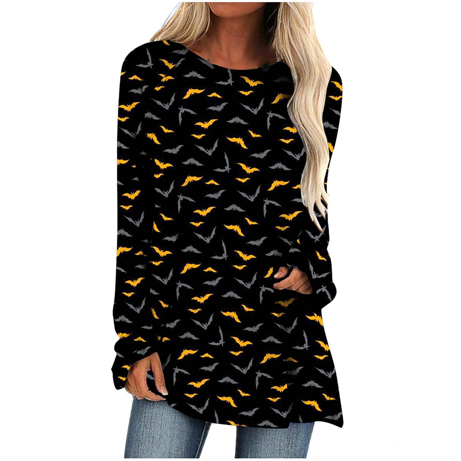 Miximx Women's Halloween Rose Skull Print Long Sleeve Dressy Top - Elegant O-Neck Blouse for Party, Cosplay & Gothic Fashion (2022 Collection)