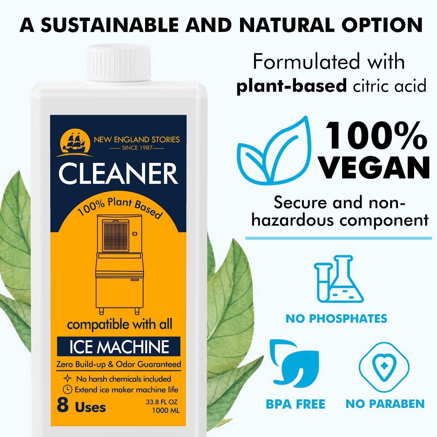 8 Uses Ice Machine Cleaner & Descaler - 32 fl oz Nickel Safe Cleaning Solution for GE Opal, Whirlpool 4396808, Scotsman, Manitowoc & Hoshizaki - Professional Ice Maker Maintenance Kit for Restaurants, Bars & Home Use