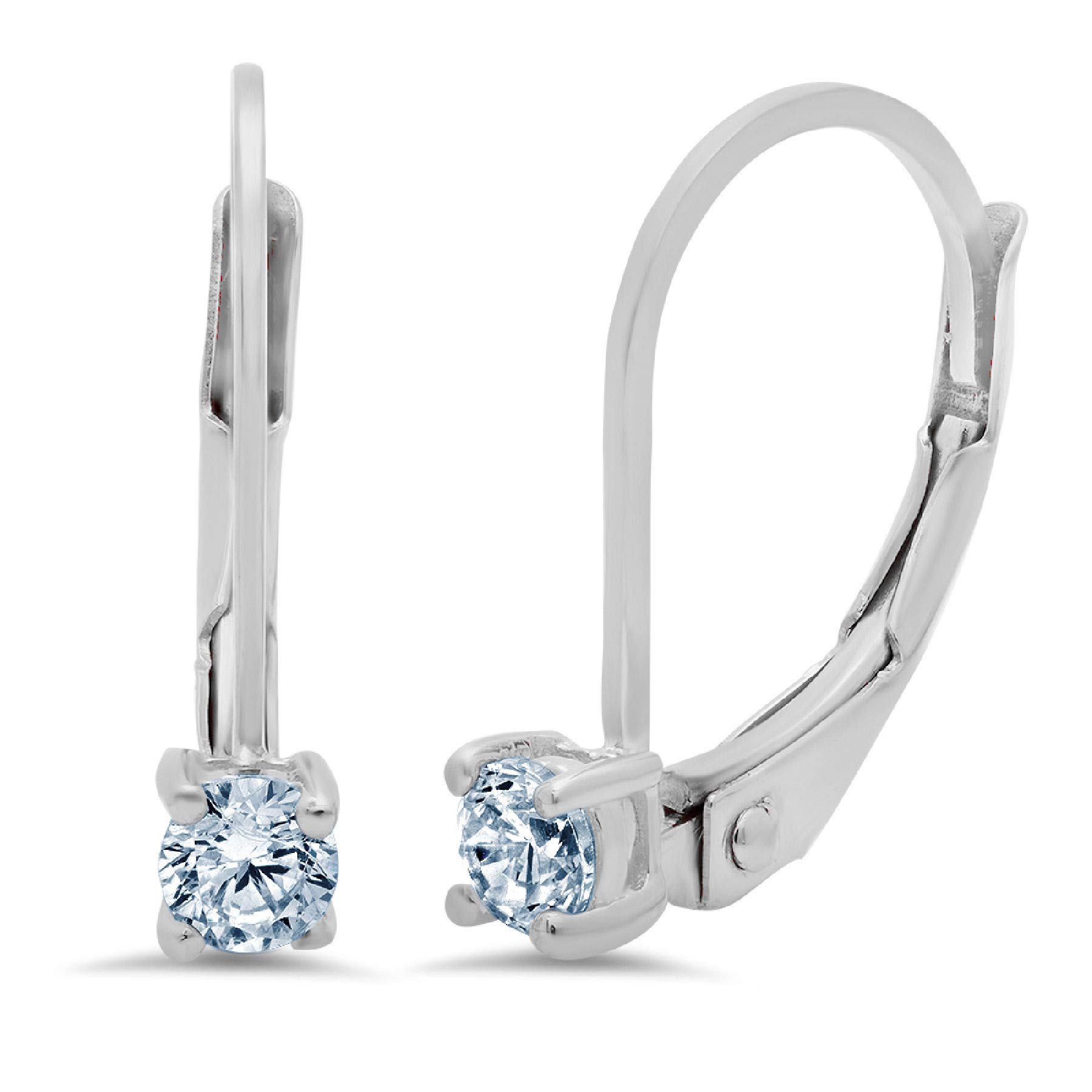 0.4 Carat Natural Sky Aquamarine Solitaire Leverback Drop Earrings in 14K White Gold - Unisex Dangle Earrings for Wedding, Party & Everyday Wear | Conflict-Free Gemstone Jewelry
