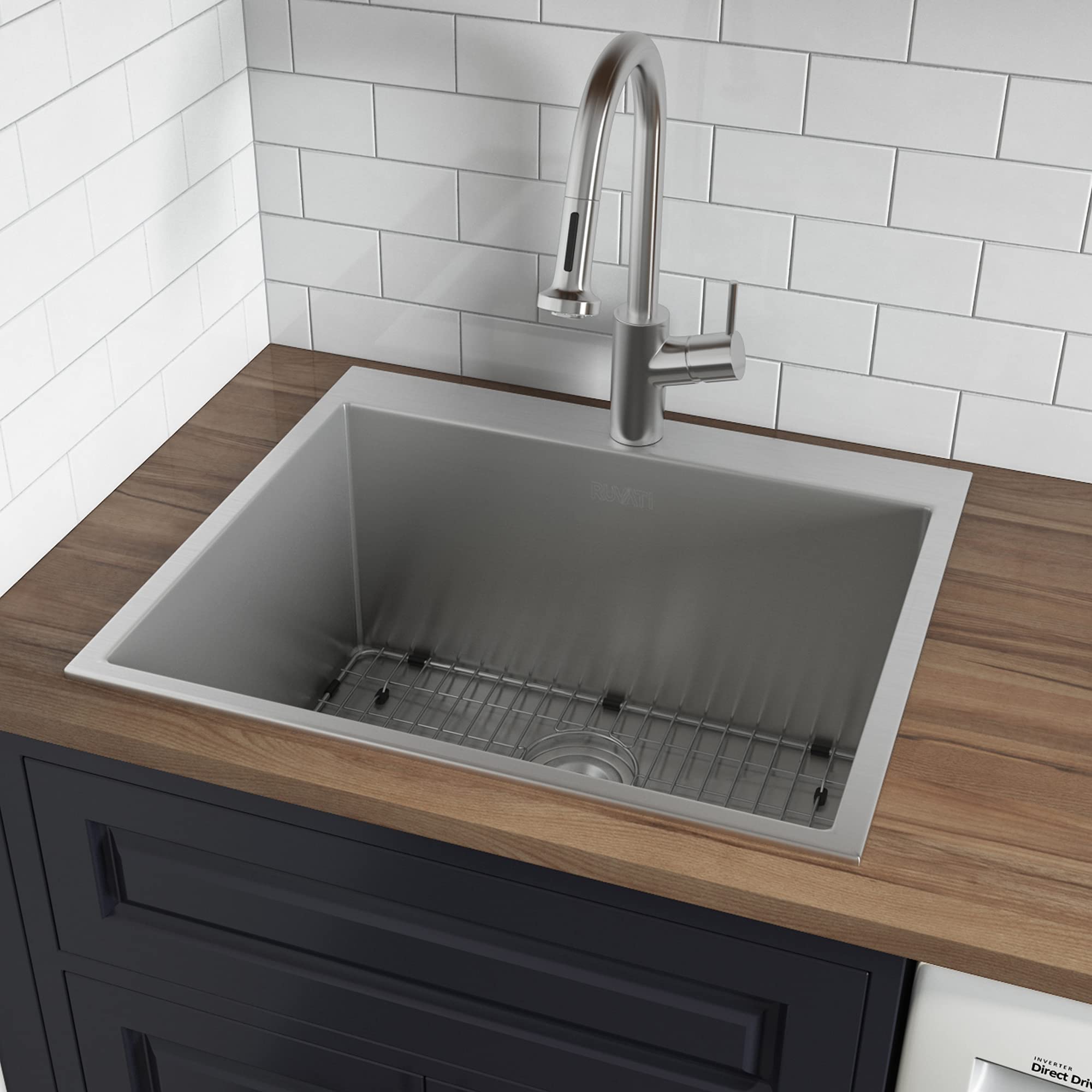 Ruvati 25 x 22 x 12 Inch Stainless Steel Utility Sink - 16 Gauge Topmount Laundry Sink with Rounded Corners (Model RVU6015) - Perfect for Laundry Rooms, Basements, Garages & RV Use