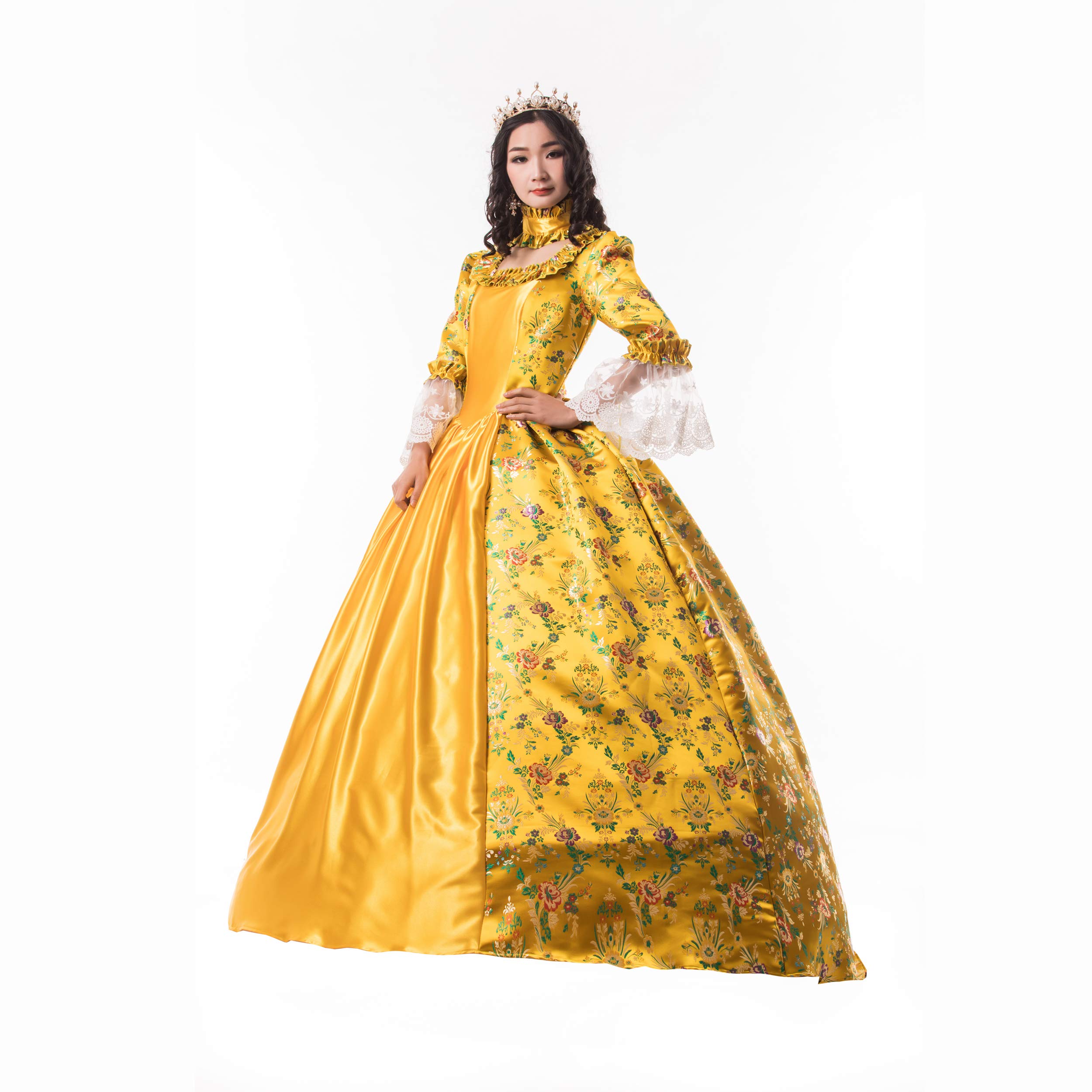 Elegant Victorian Ball Gown for Women - Long Sleeve Rococo Masquerade Party Dress with Lace Details | Perfect for Costume Parties, Renaissance Fairs & Historical Reenactments