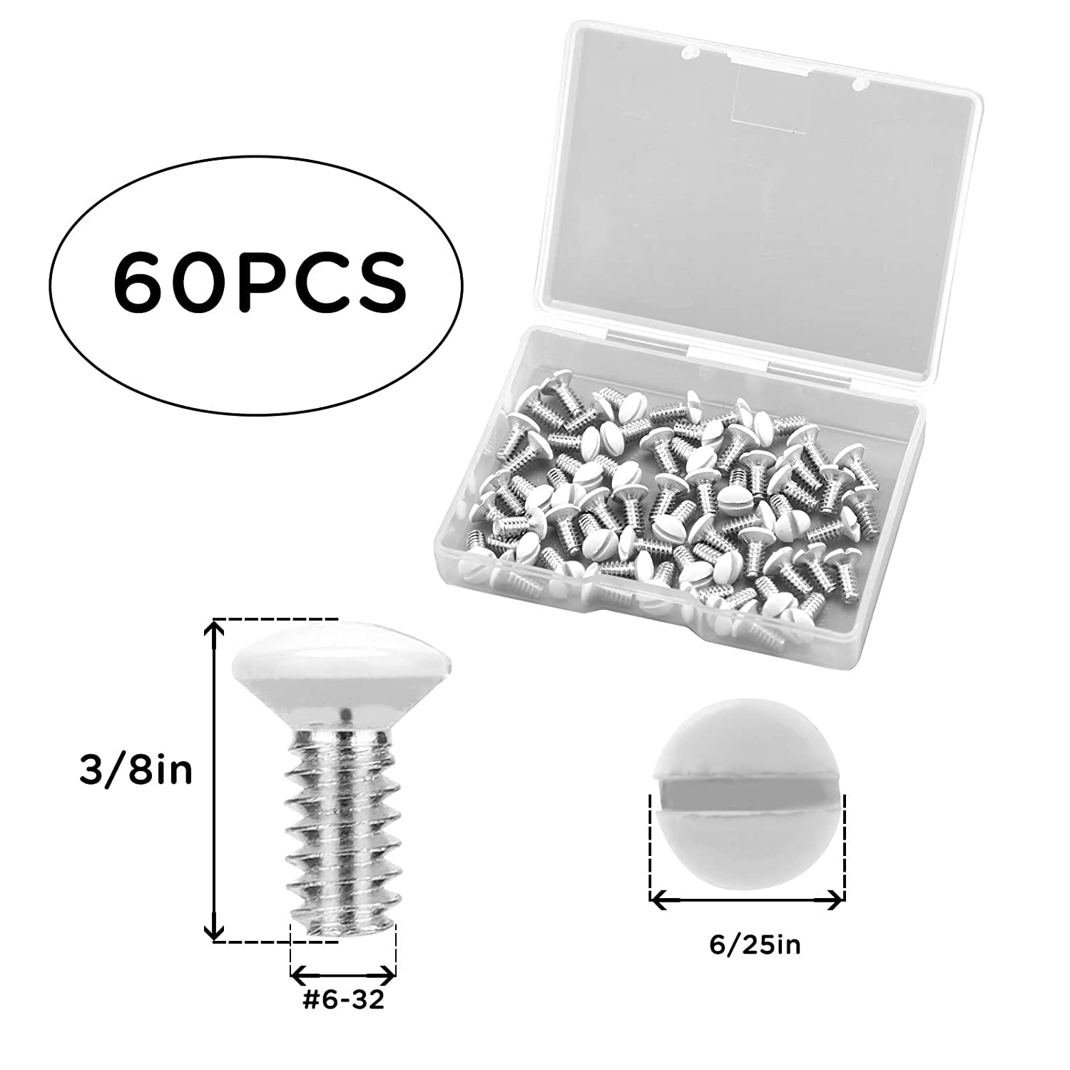 AIEX 60Pcs 3/8 Inch Long 6-32 Thread White Wall Plate Screws - Electrical Outlet Cover Screws, Switch Plate Screws Replacement - Perfect for Home, Office & Commercial Electrical Installations
