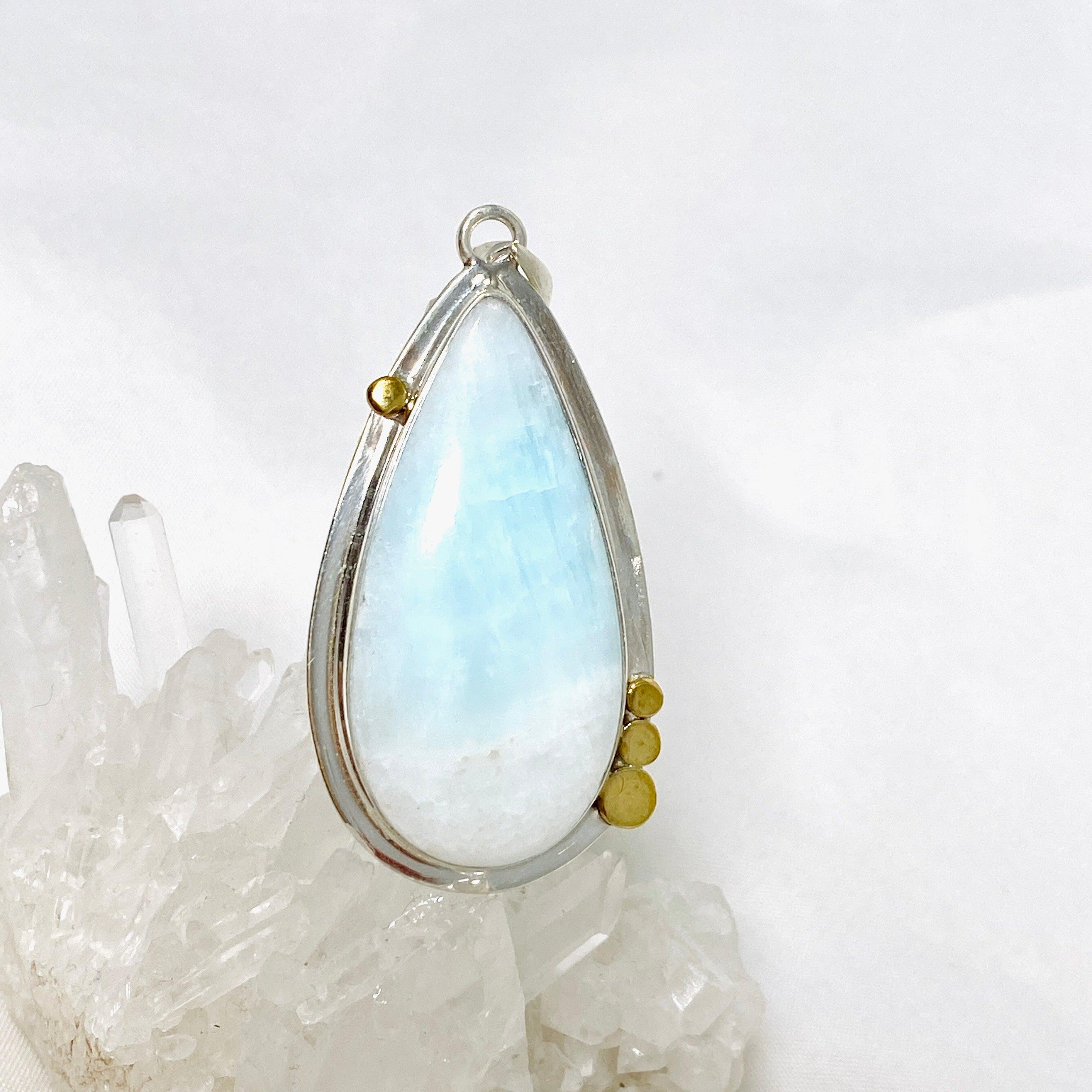 Blue Aragonite Teardrop Pendant Necklace - Elegant Silver Setting KPGJ4465 | Spiritual Jewelry for Meditation & Energy Healing