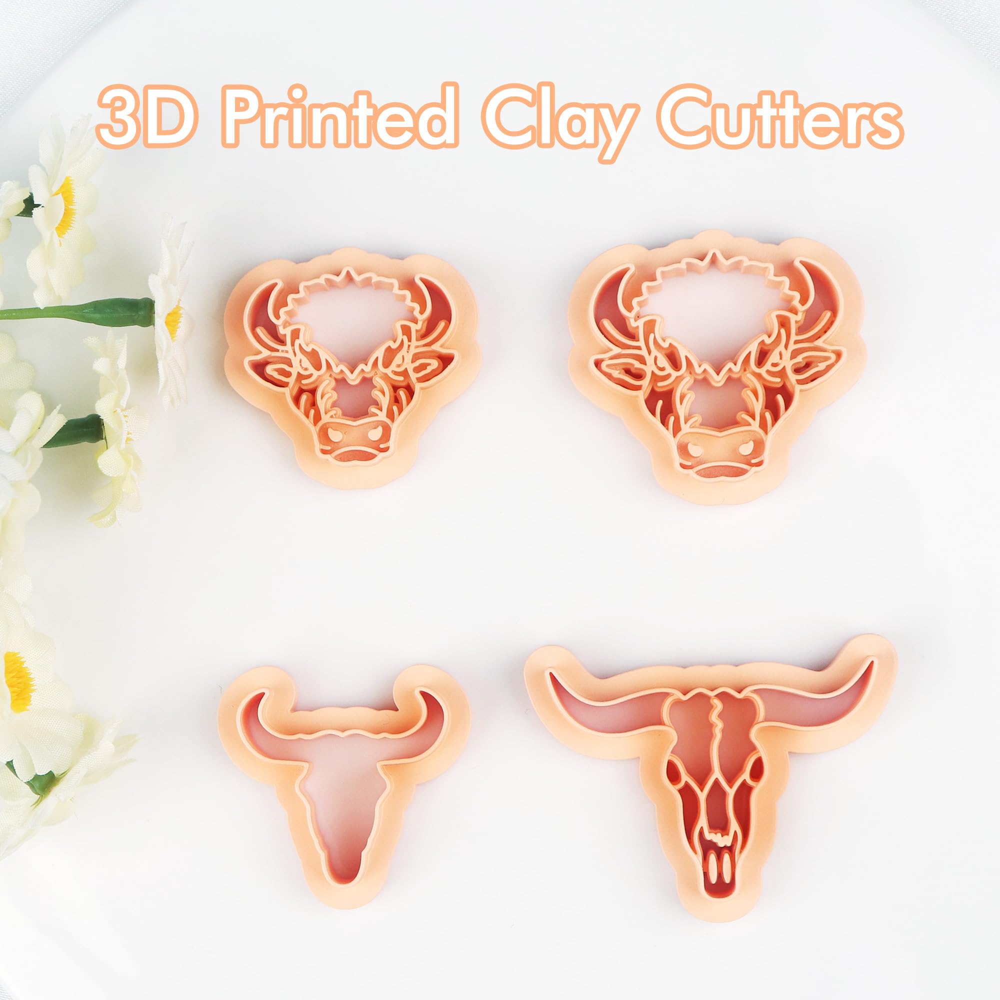 Puocaon American Bison Clay Cutters - 4-Piece Polymer Clay Cutter Set for Jewelry Making, DIY Earrings & Crafts | 3D Printed Skull, Cow & Buffalo Shapes | Perfect for Polymer Clay Jewelry, Earring Charms & Handmade Gifts