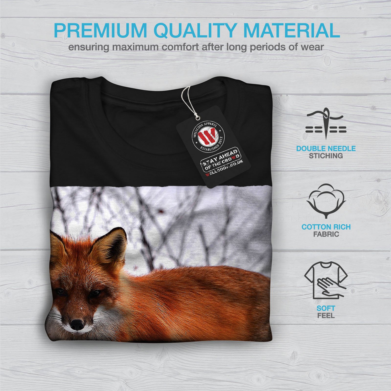 Wellcoda Fox Winter Animal Print Men's Long Sleeve Graphic T-Shirt - Cozy Casual Wear for Outdoor Adventures & Holiday Gatherings