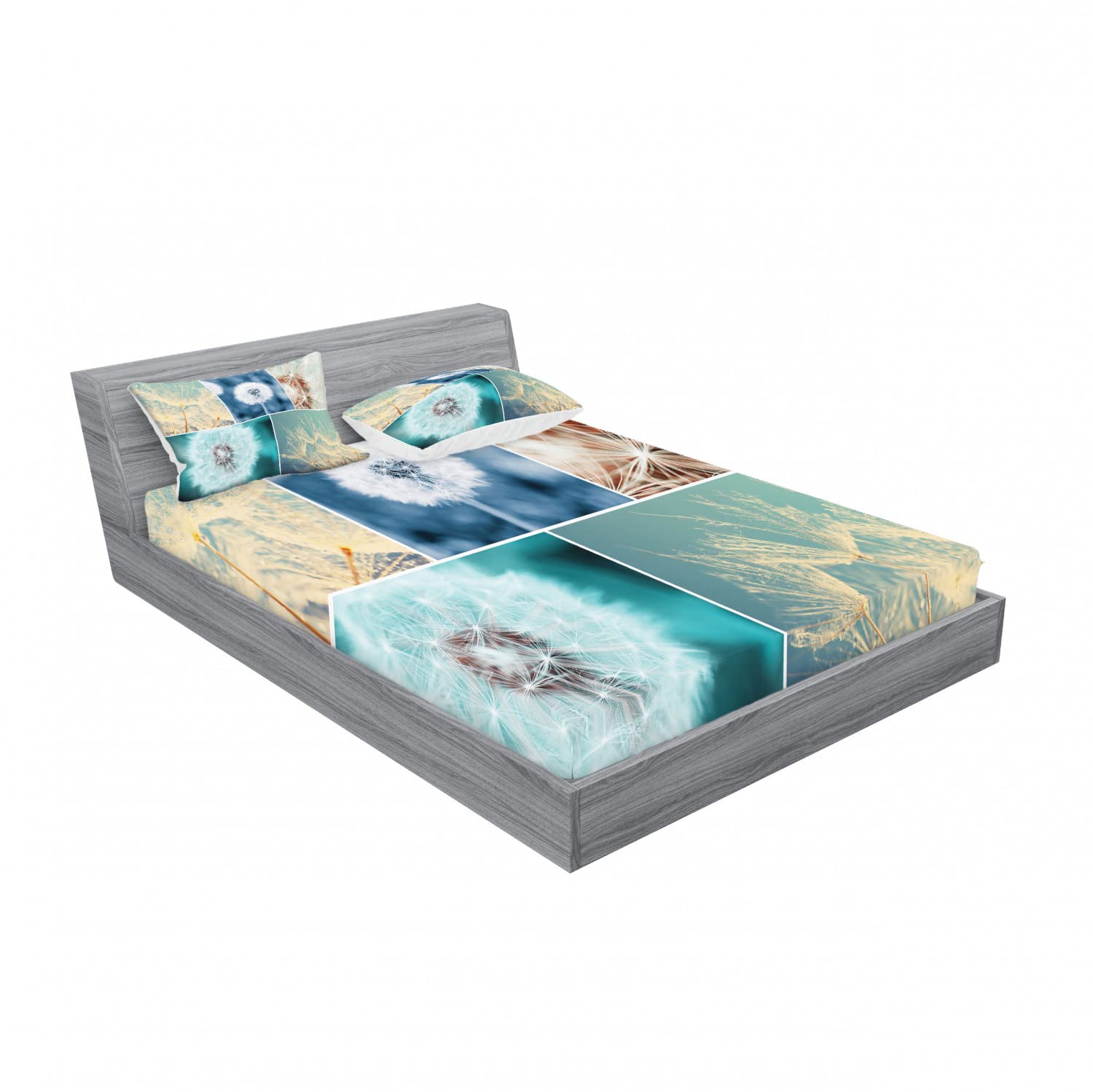 Ambesonne Floral 2-Piece Full Size Fitted Sheet Set with 4 Pillow Shams - Dandelion Nature Art Design in Blue | Soft Bedding Decor for Guest Rooms, Dorms & Cozy Bedrooms