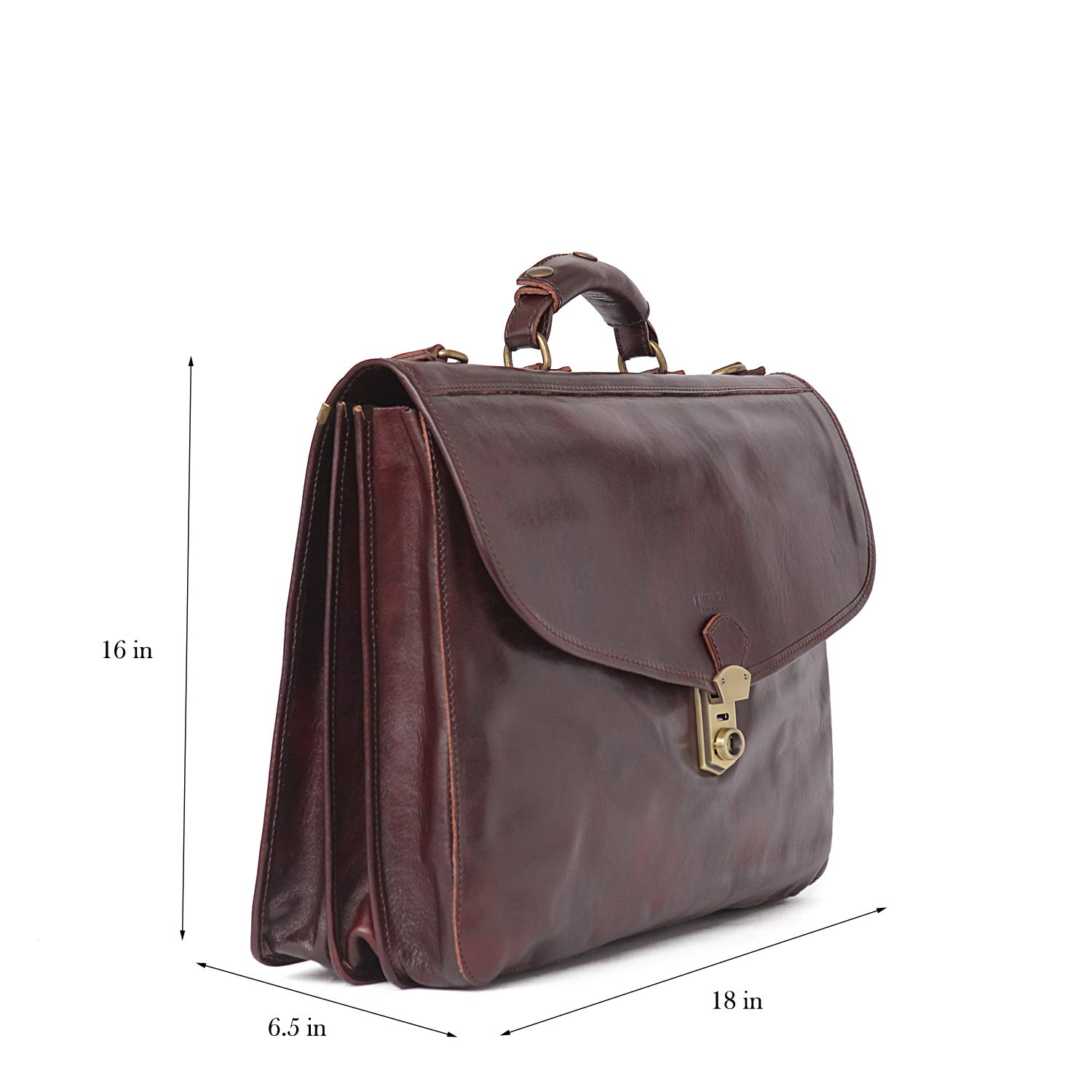Premium Triple Compartment Italian Leather Briefcase for Business Professionals - Chocolate Brown Genuine Leather Laptop Bag - Perfect for Office, Travel & Executive Meetings