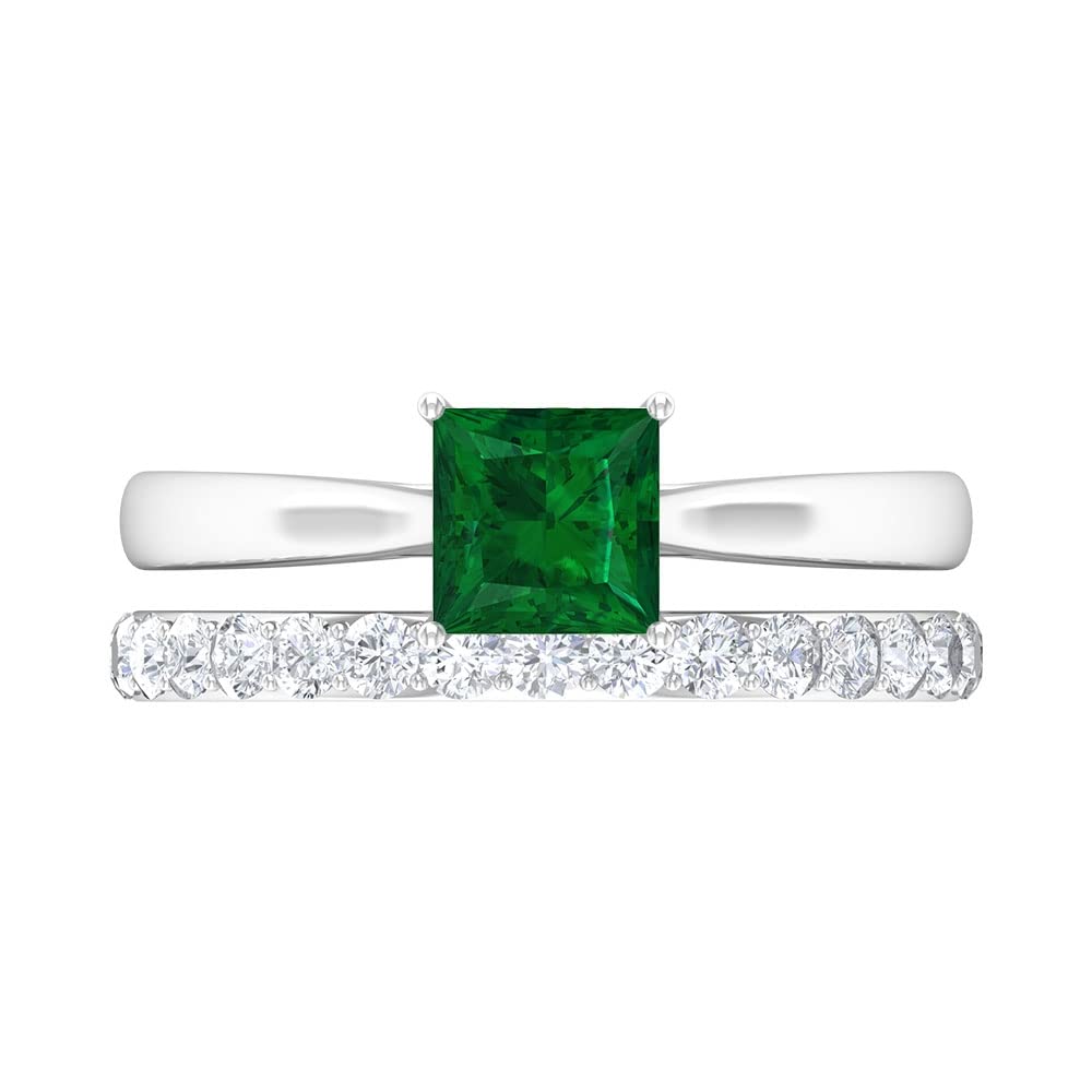 2 CT Princess Cut Created Emerald & Moissanite Solitaire Ring Set in 14K Solid Gold - Elegant Women's Emerald Jewelry for Engagement, Wedding & Special Occasions