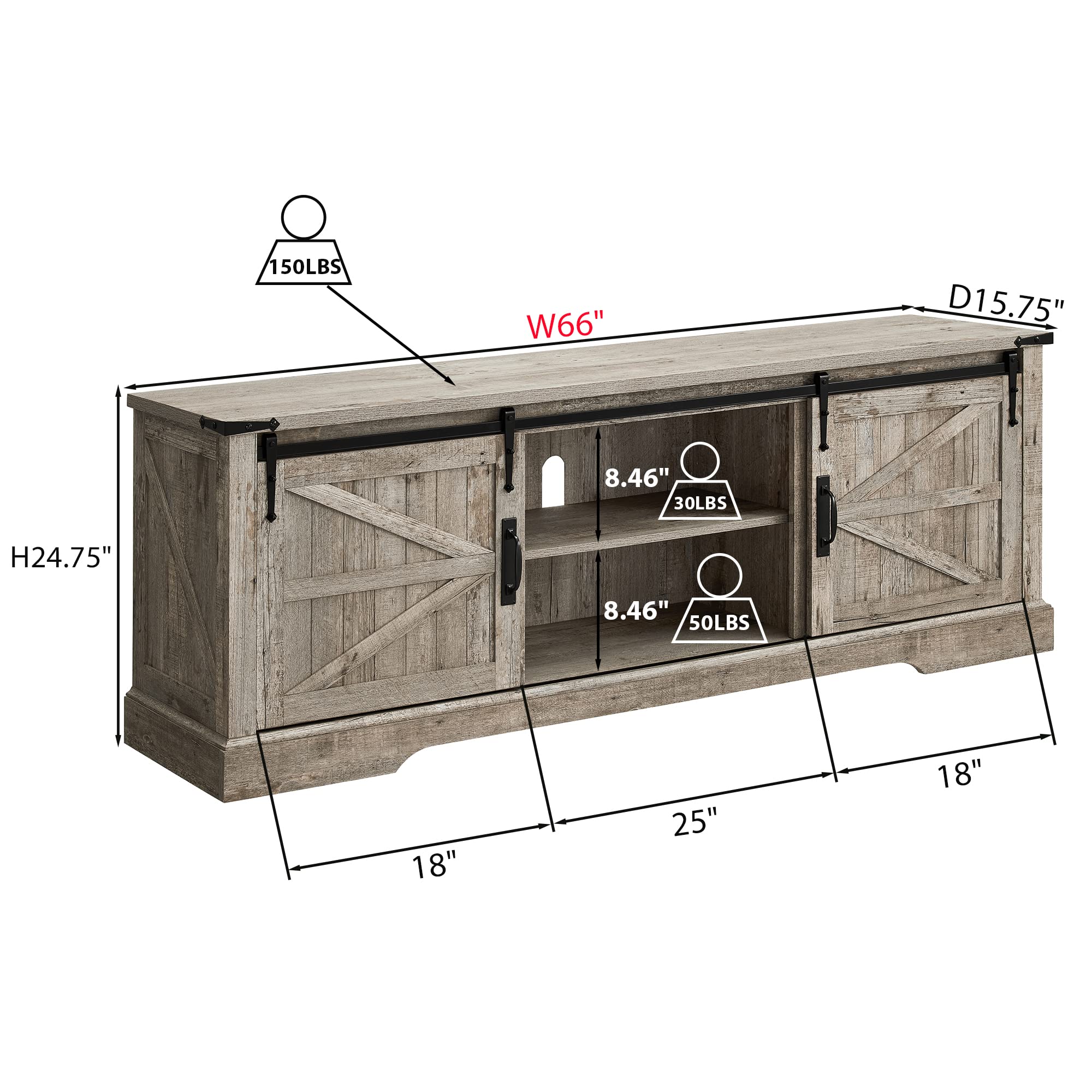 Rustic Farmhouse TV Stand for 70-75 Inch TVs - 66