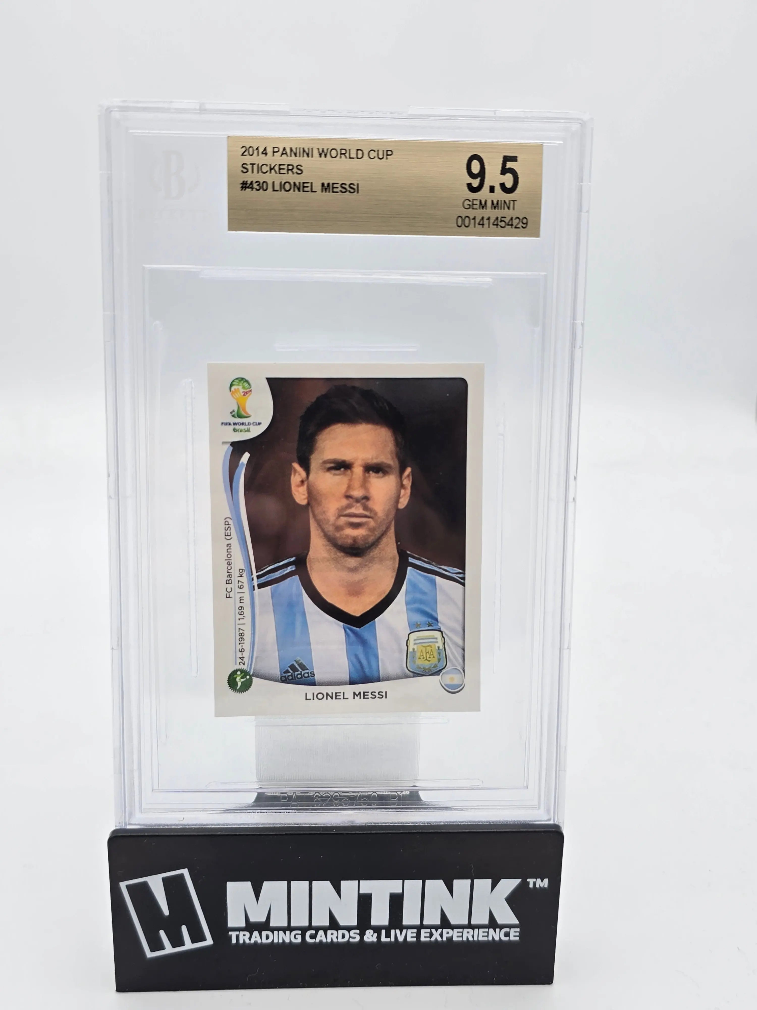2014 Panini World Cup Lionel Messi #430 Soccer Sticker Card - BGS 9.5 Gem Mint - Perfect for Collectors, Sports Memorabilia & Soccer Fan Displays