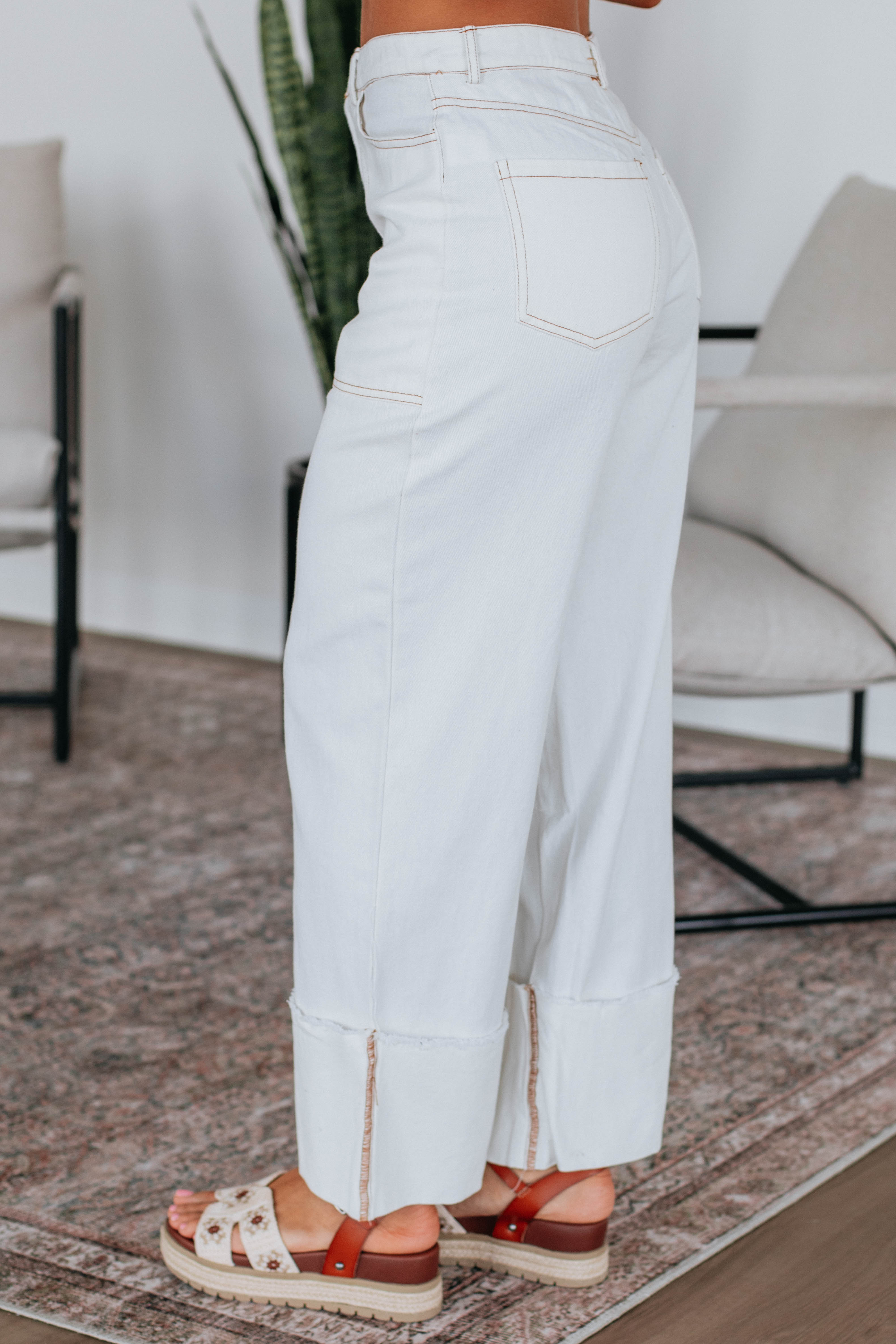 Cosette Wide Leg Pants for Women - High Waisted Linen Palazzo Trousers - Ivory Casual Summer Pants for Office, Travel & Beach Outfits