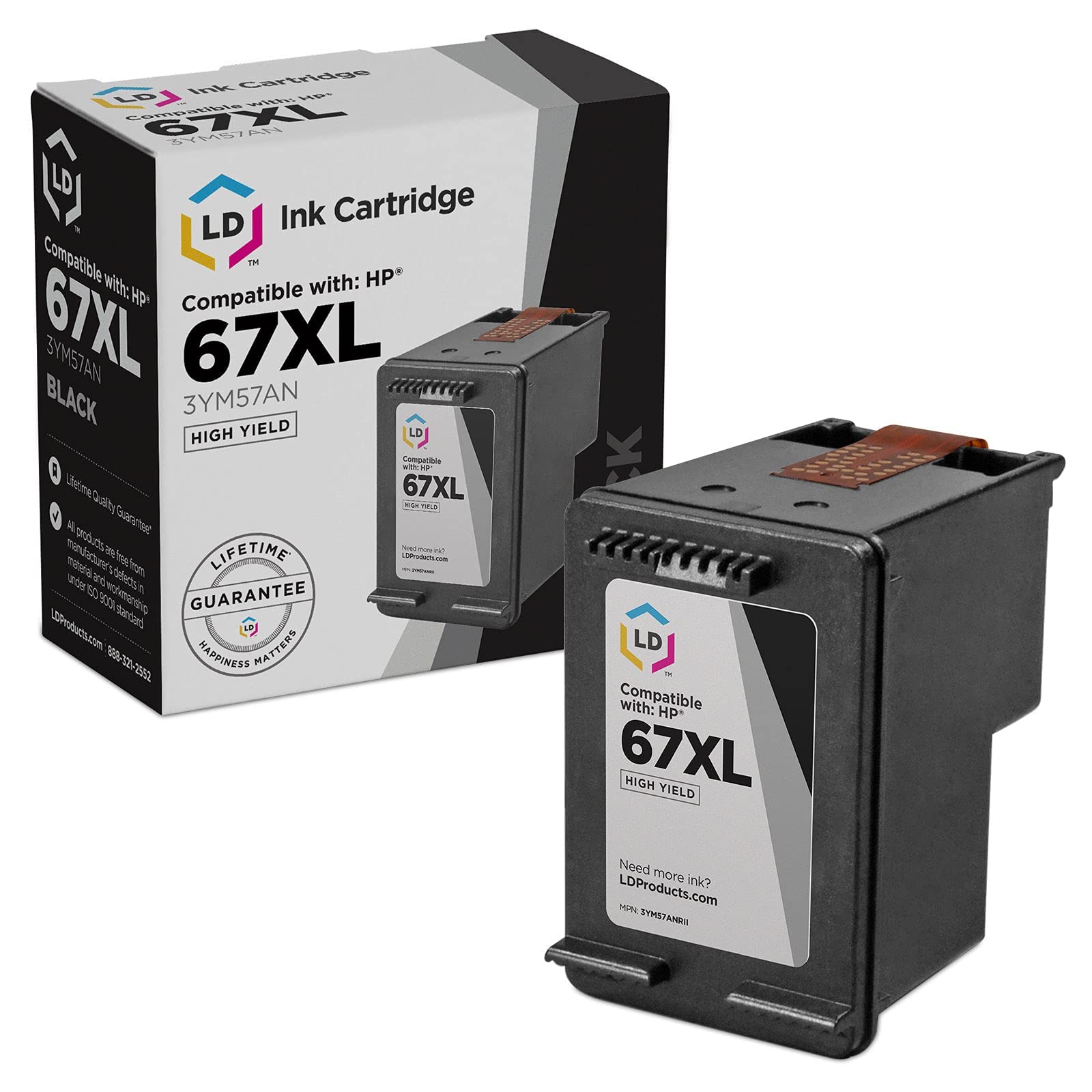 LD Products Remanufactured High Yield Black Ink Cartridge Replacement for HP 67XL 3YM57AN - Compatible with HP Envy 6052/6058/6420/6455/6475, OfficeJet 4155/1255, DeskJet 2724/2752/2755 Printers - Perfect for Home Office Printing & Document Scanning