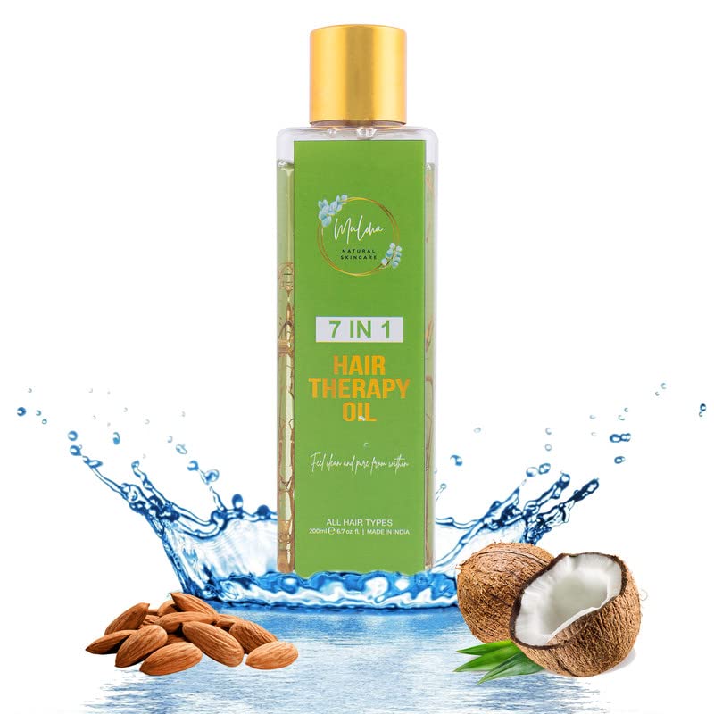 Muloha 7-in-1 Hair Growth Oil with Almond, Olive, Vitamin E, Sesame & Coconut Oils - Nourishing Treatment for Men & Women - All Hair Types (200ml) - Perfect for Dry, Damaged Hair & Scalp Care