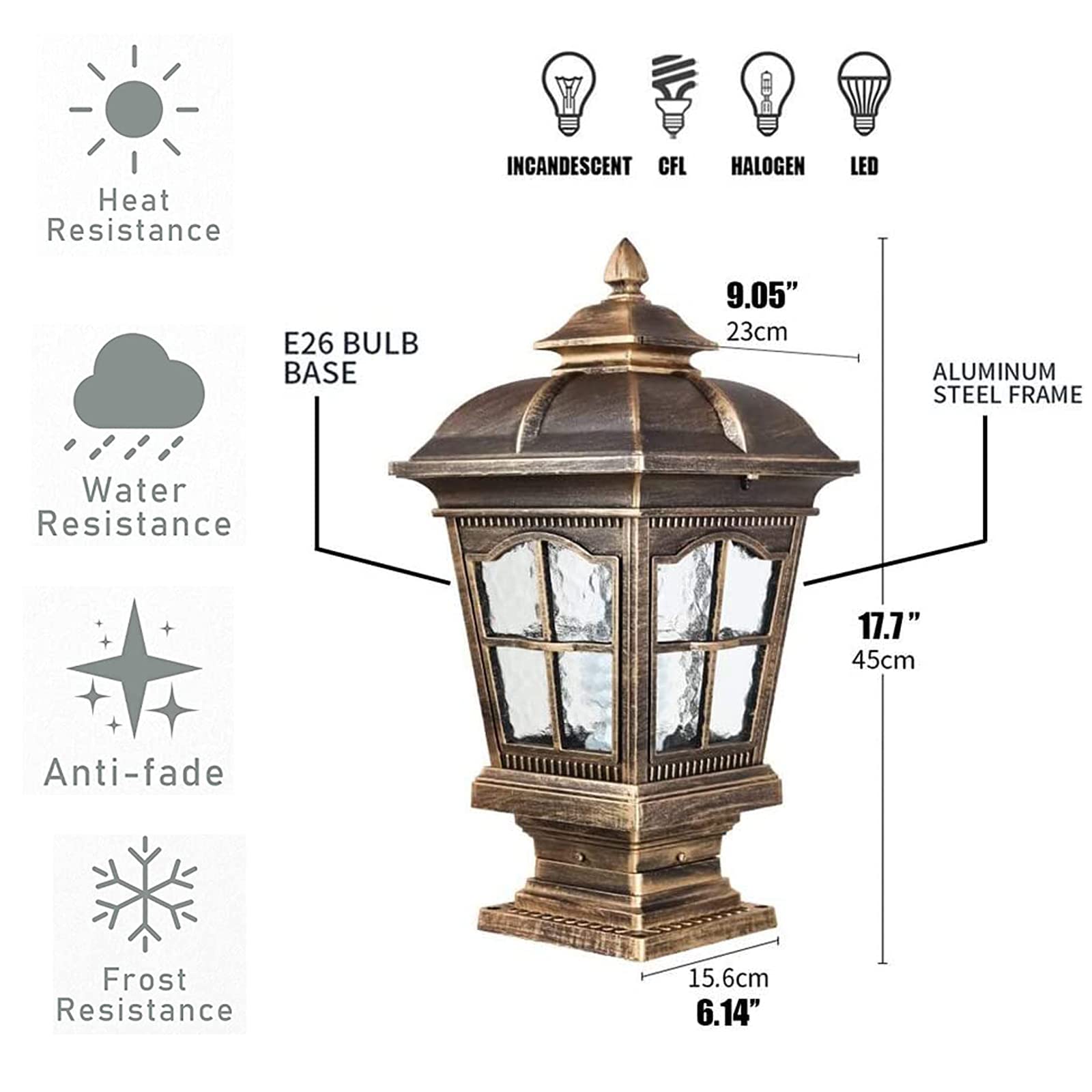2 Pack Antique Bronze Outdoor Post Light - Durable Street Lamp Fixture for Patio, Garden, Fence, Lawn, Pathway & Driveway - Perfect for Front/Back Door Lighting & Landscape Decor