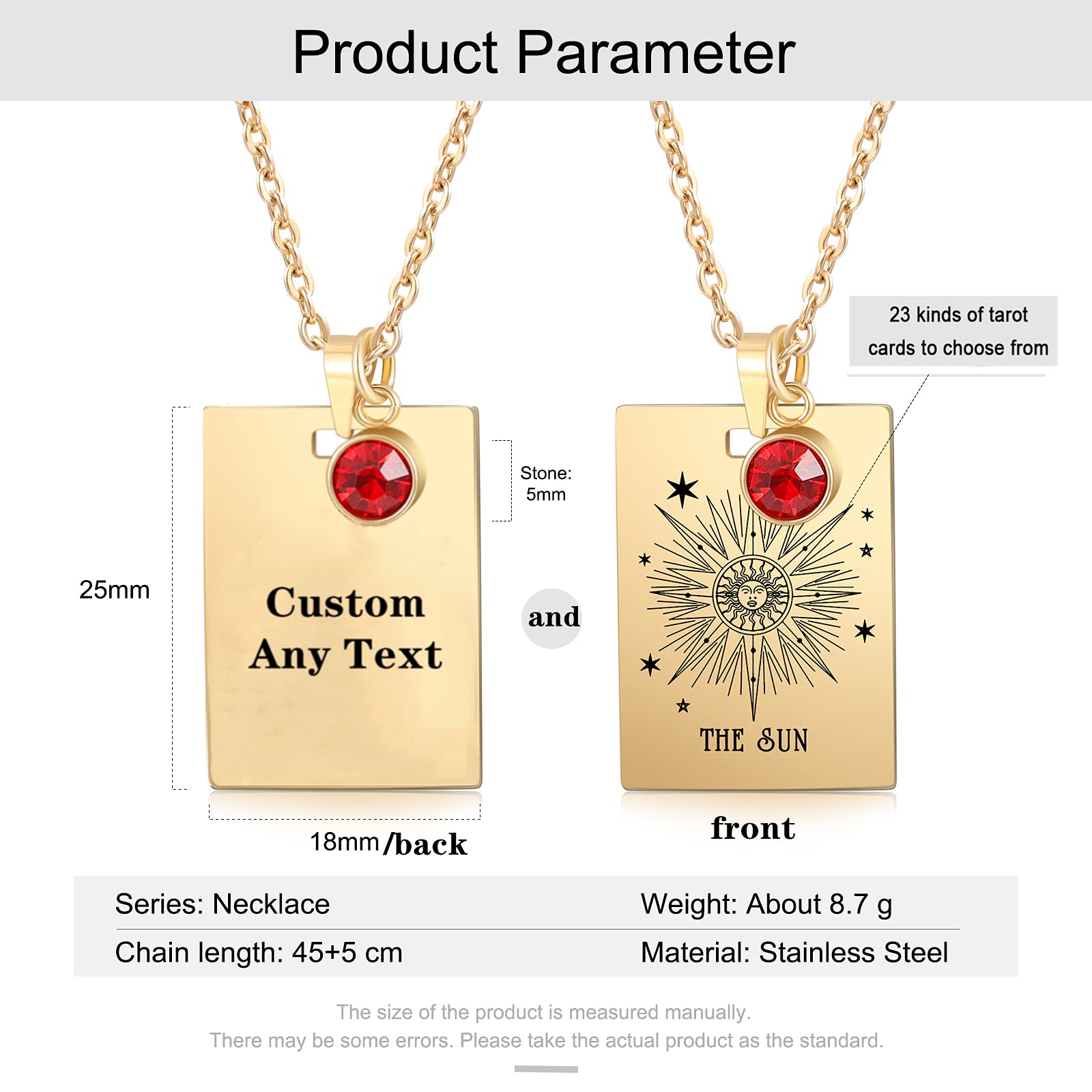 Personalized Gold Tarot Card Necklace with Birthstone - Custom Name Sun Pendant Jewelry for Women | Spiritual Gift, Boho Fashion Accessory for Daily Wear & Special Occasions
