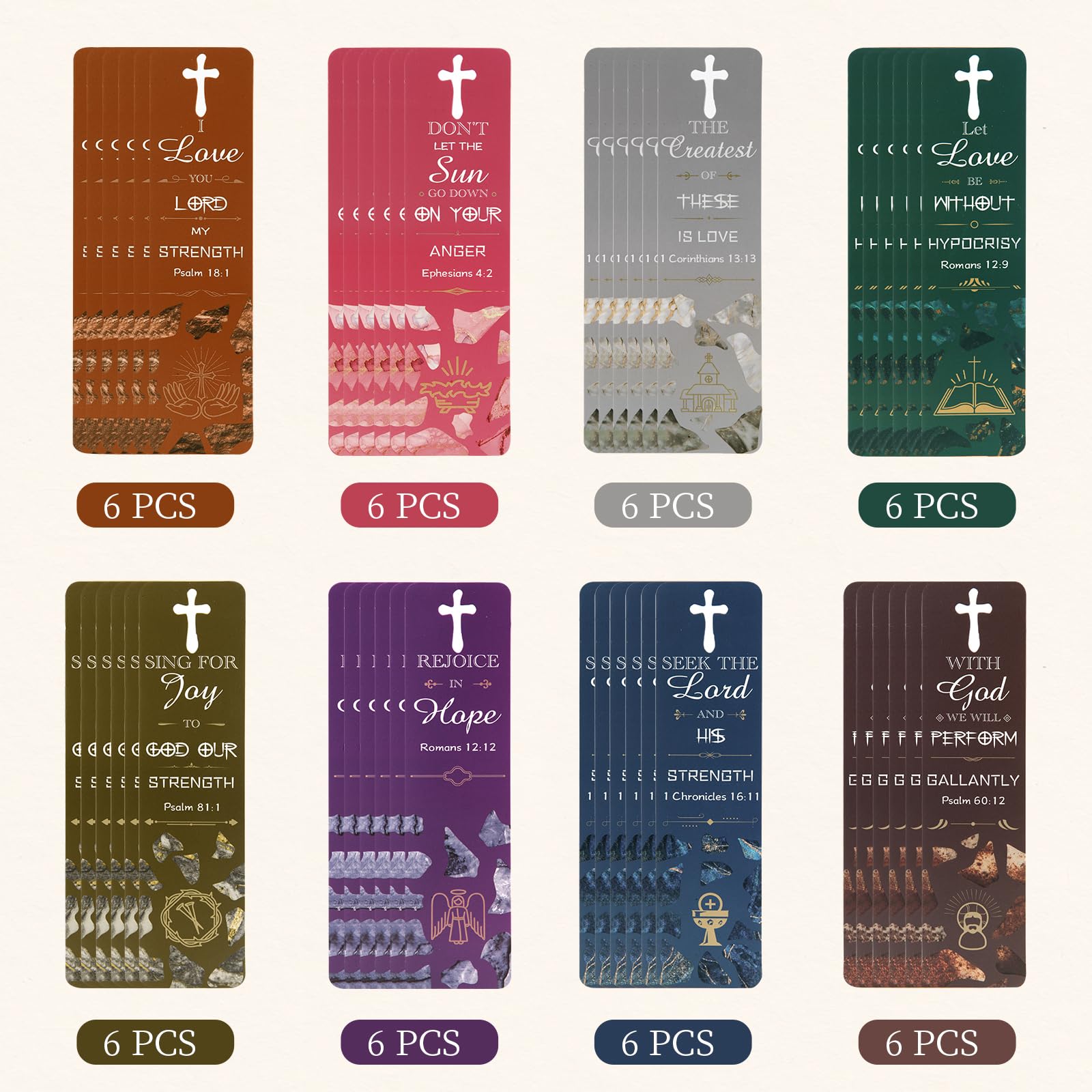 48-Piece Christian Bible Bookmarks Set with Hollow Cross Design - Inspirational Scripture Book Markers for Bible Study, Church Gifts, Men & Women - Perfect for Sunday School, Bible Study Groups & Personal Devotion